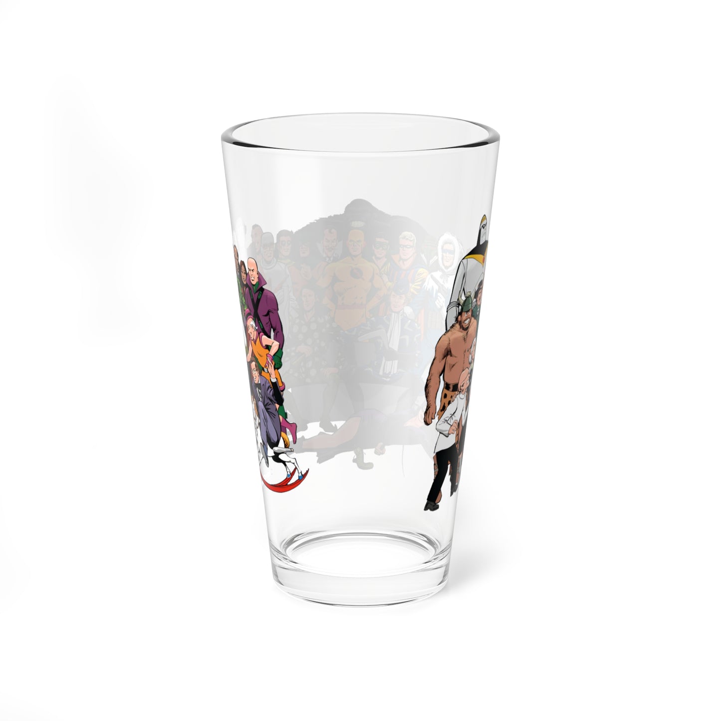 Secret Origins of Super-Villains Pint Glass, 16oz - DC Comics - Catwoman, Grodd, Lex Luthor, Joker, Mr Mxyzptlk, Mirror Master, Poison Ivy - Dick Giordano Art