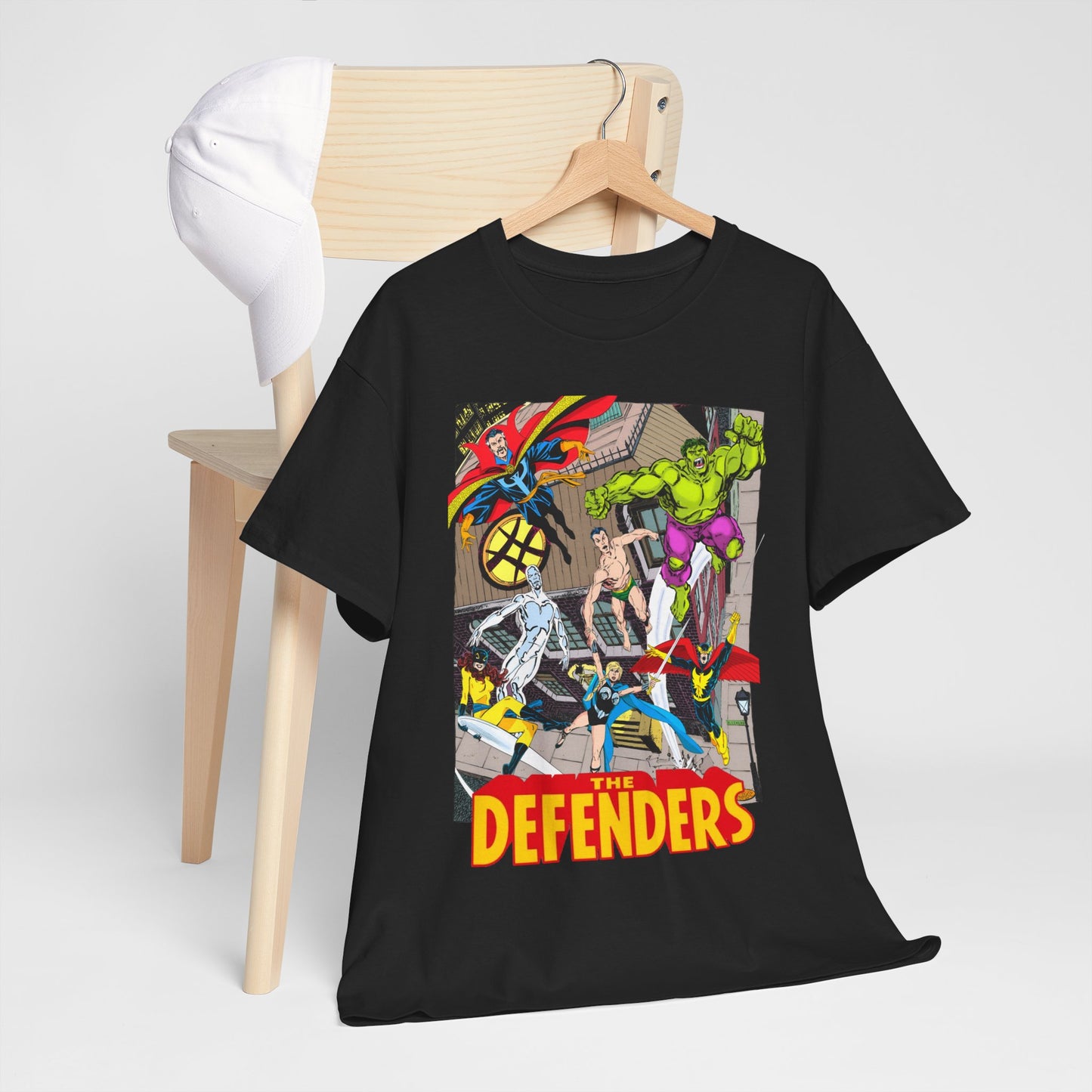 Defenders T-Shirt - John Byrne Art - Marvel Comics - Dr Strange, Nighthawk, Hulk