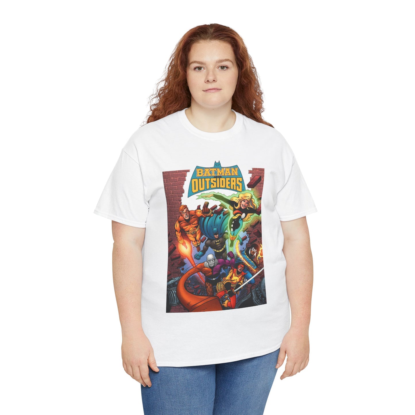 Batman & the Outsiders T-Shirt - Jim Aparo Art - Metamorpho, Katana, Halo, Black Lightning, Geo-Force - DC Comics