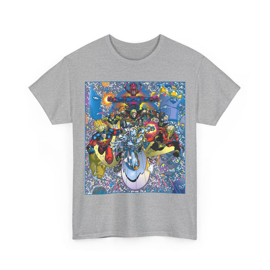 Marvel Cosmic Heroes T-Shirt - Silver Surfer, Captain Marvel, Adam Warlock, Quasar, Nova, Galactus, Jack of Hearts, Moondragon, Thanos