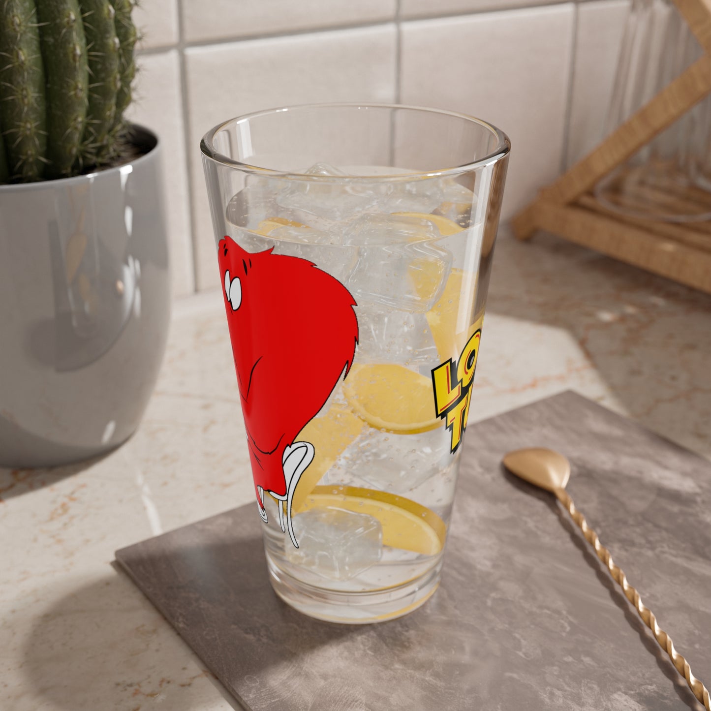 Bugs Bunny & Gossamer Pint Glass, 16oz - Popular Looney Tunes Character - Getting a Manicure - Red Monster - WB