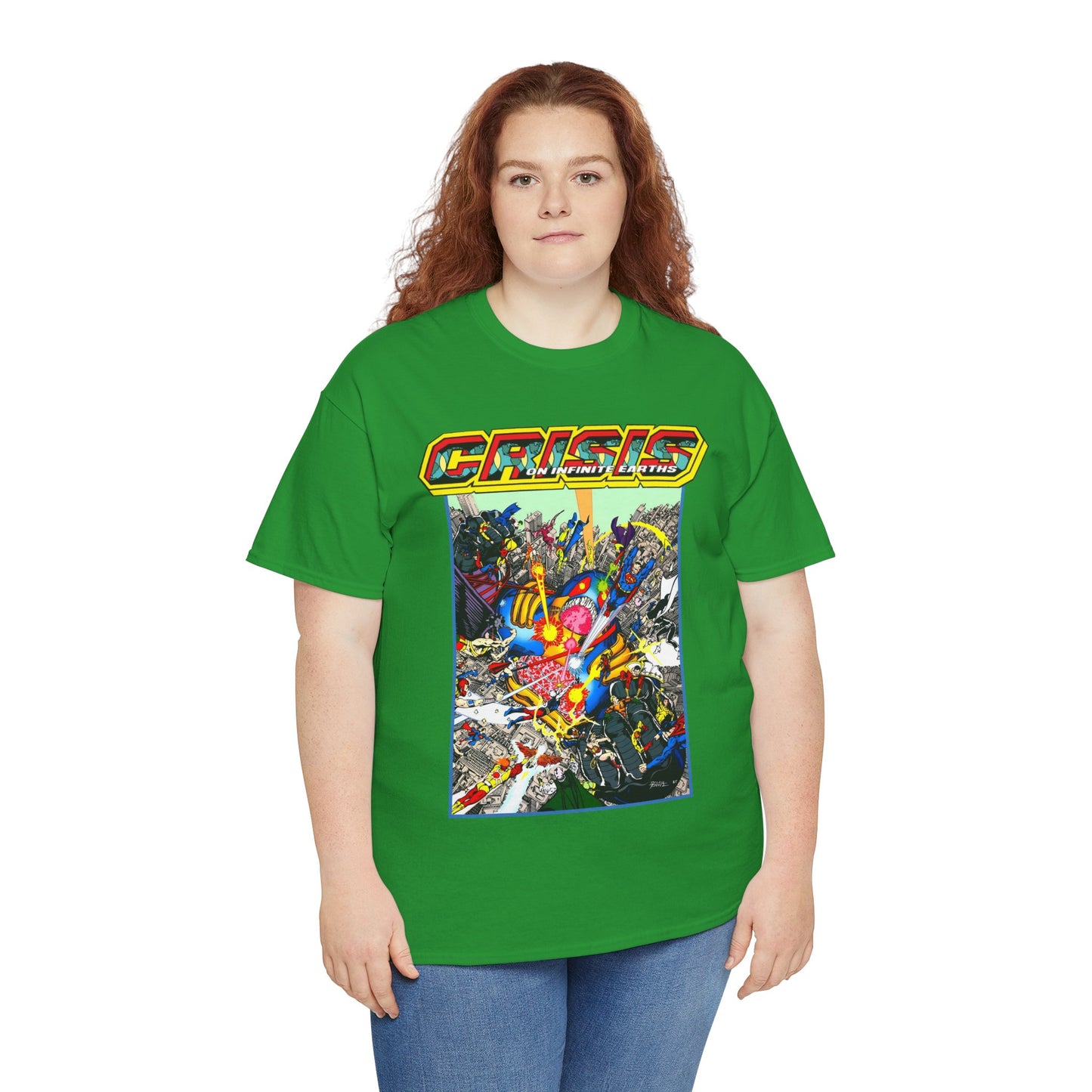 Crisis on Infinite Earths T-Shirt - George Perez Art - Superman, Firestorm, Captain Atom, Wonder Woman, Martian Manhunter Vs The Anti-Monitor - #12 Cover - DC Comics