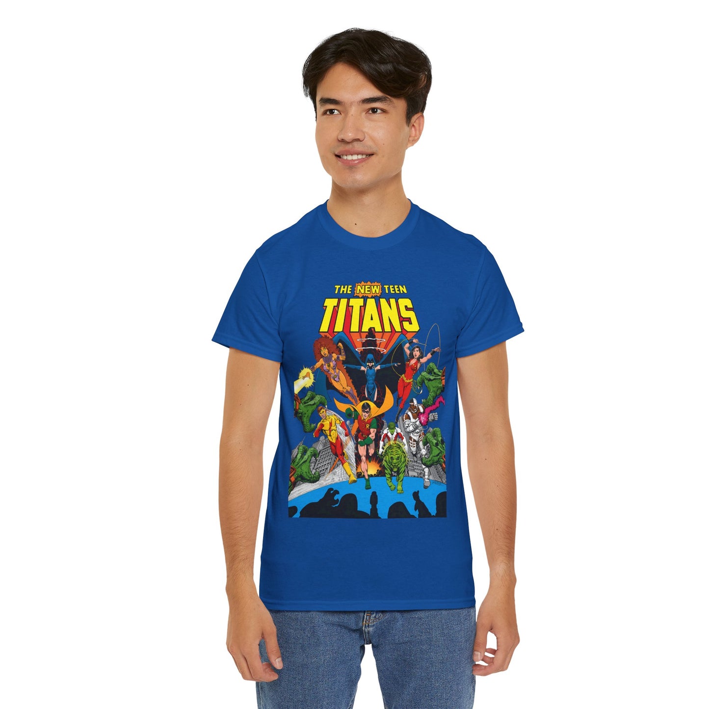 New Teen Titans T-Shirt - George Perez Art - Robin, Wonder Girl, Kid Flash, Changeling, Starfire, Cyborg, Raven - DC Comics - Classic 1980s Series