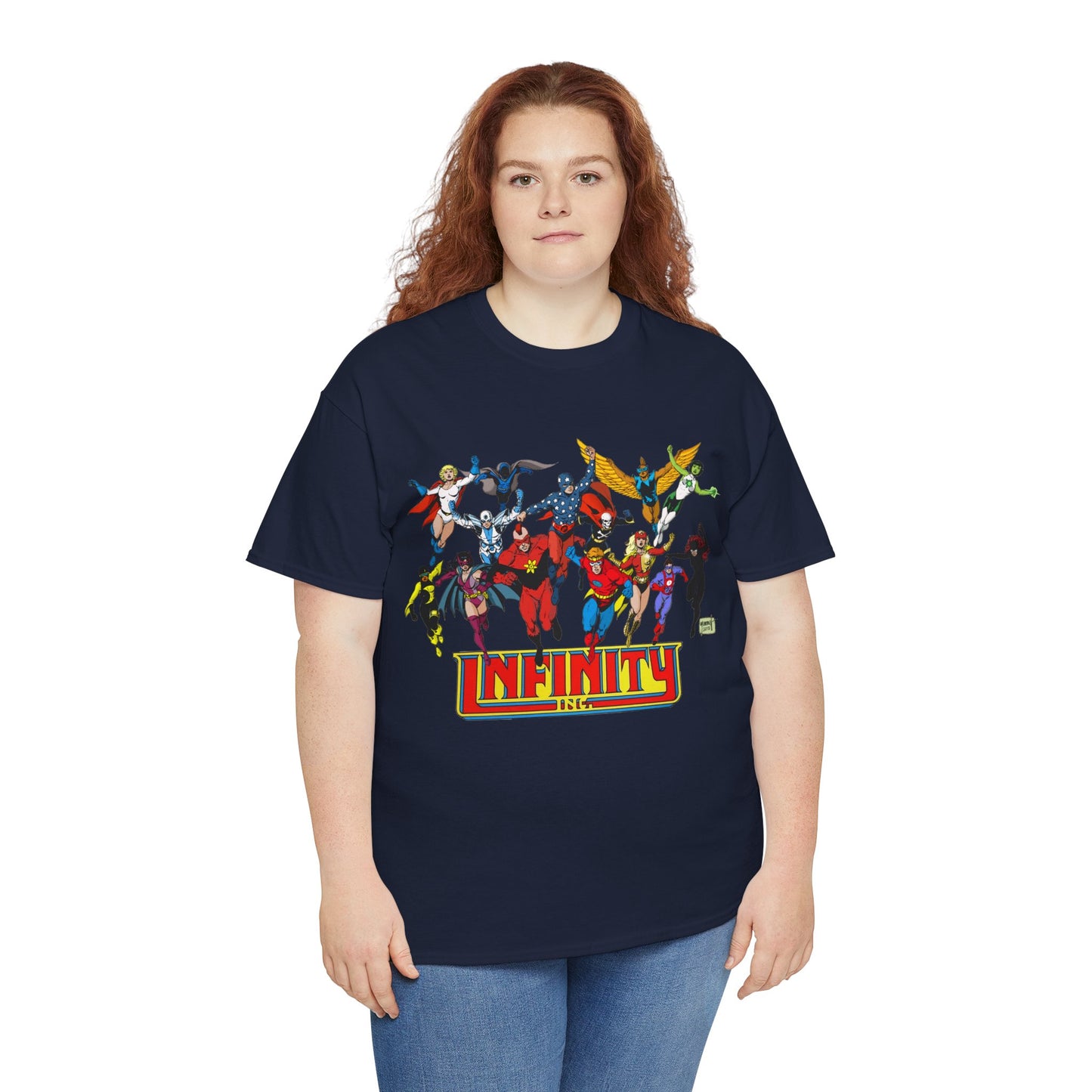 Infinity Inc Shirt - Tom Grummett Art - Jade, Obsidian, Huntress, Power Girl, Fury, Silver Scarab, Wildcat, Star-Spangled Kid - JSA Successors - DC Comics