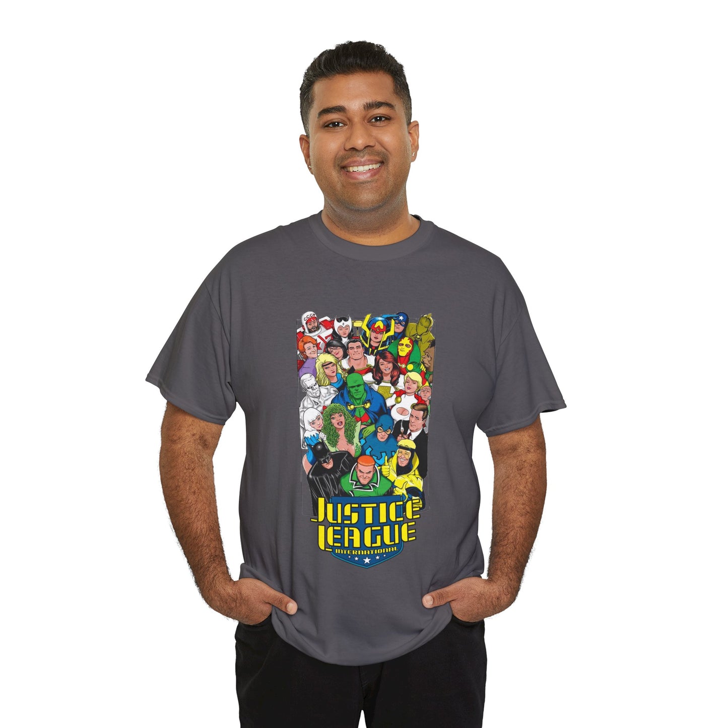 Justice League International T-Shirt - DC Comics - JLI - Kevin Maguire Art - Blue Beetle, Booster Gold, Martian Manhunter, Captain Atom
