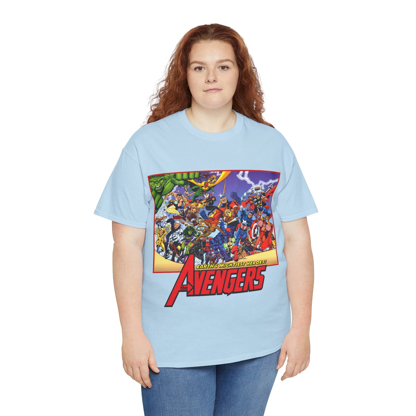 Avengers T-Shirt - George Perez Art - Marvel Comics - Captain America, Iron Man, Thor, She-Hulk, Hawkeye, Vision, Quicksilver - Classic Cover