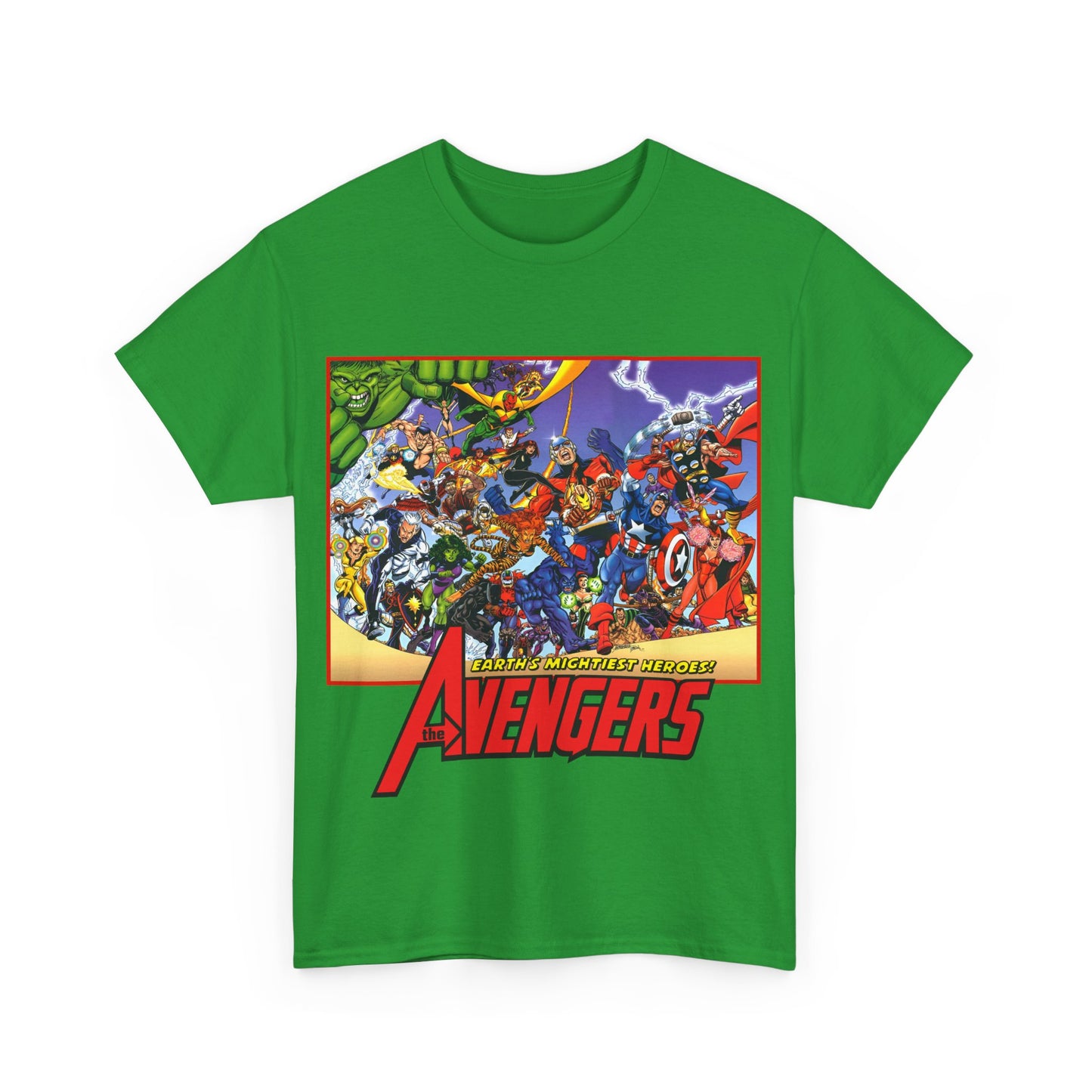 Avengers T-Shirt - George Perez Art - Marvel Comics - Captain America, Iron Man, Thor, She-Hulk, Hawkeye, Vision, Quicksilver - Classic Cover
