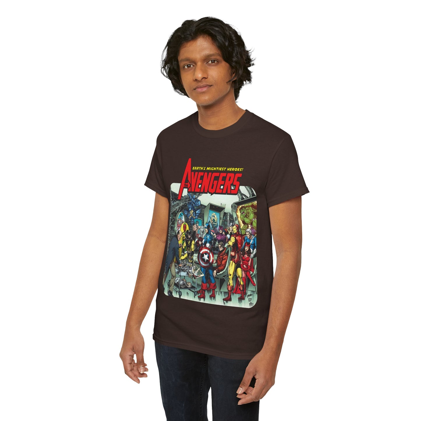Classic Avengers T-Shirt - George Perez Art - Captain America, Hawkeye, Iron Man, Vision, Scarlet Witch, Quicksilver, Jarvis - Marvel Comics
