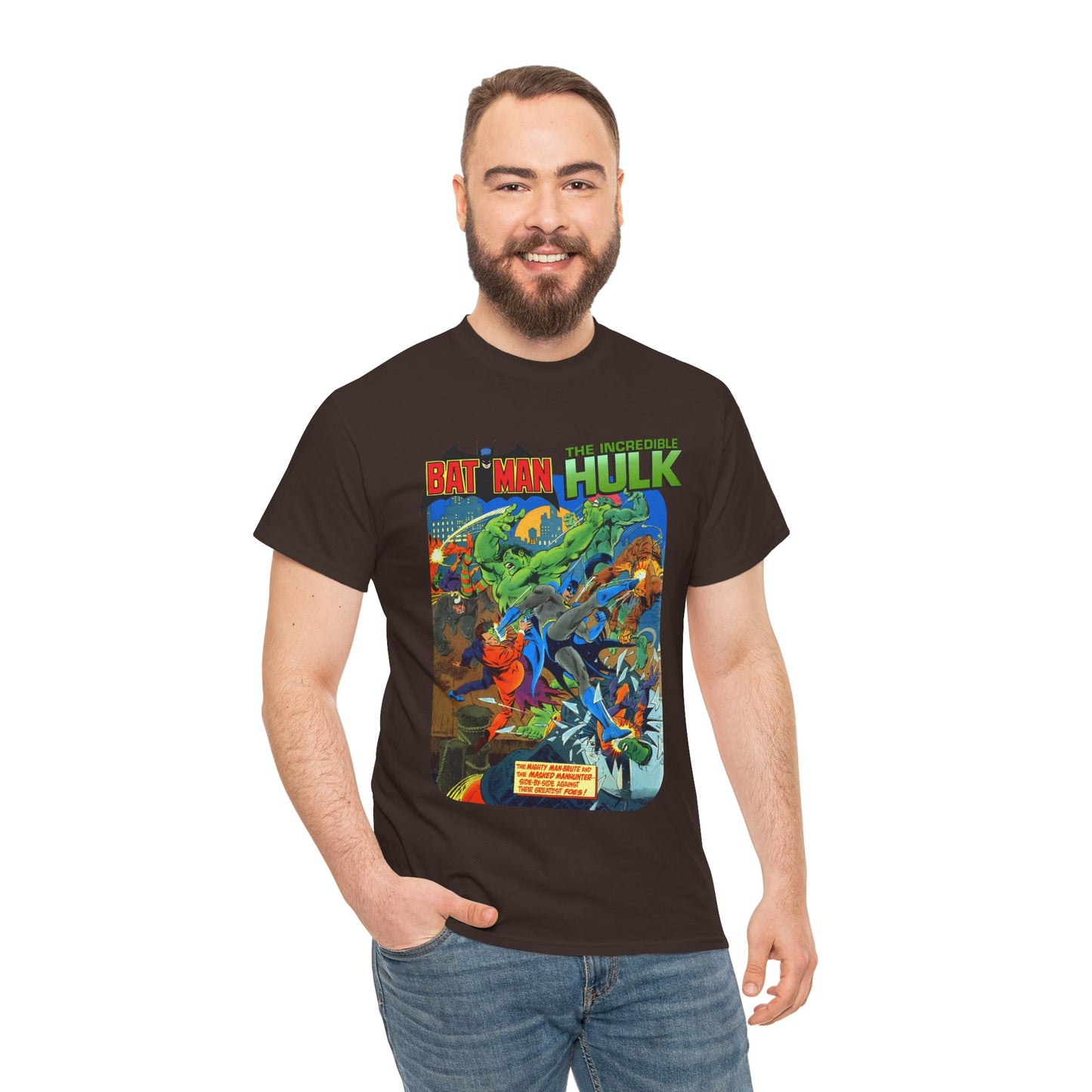 Batman & Incredible Hulk T-Shirt - DC/Marvel Comics 1970s Team-Up - Two-Face & Leader - Retro Art