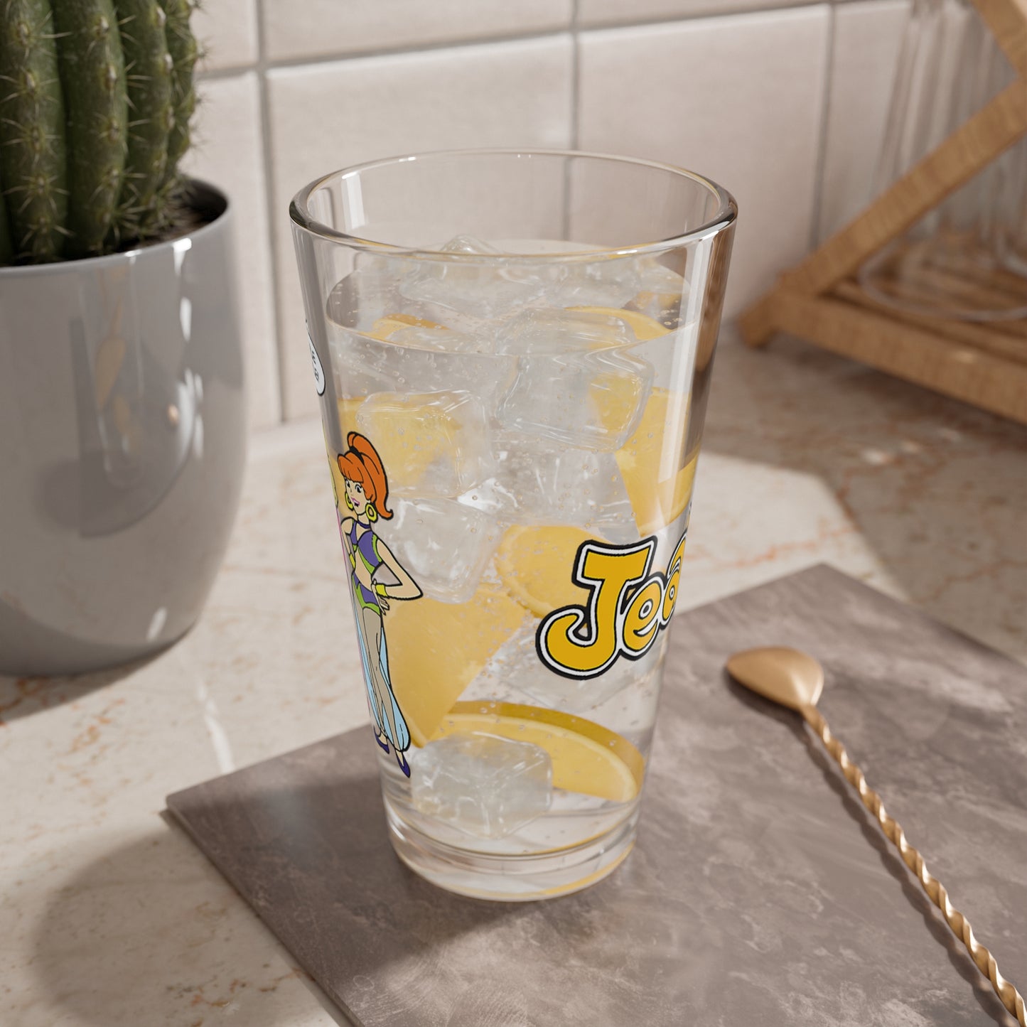 Jeannie & Babu Pint Glass, 16oz - Hanna-Barbera Animated 1970s Saturday Morning Cartoon - Yapple Dapple