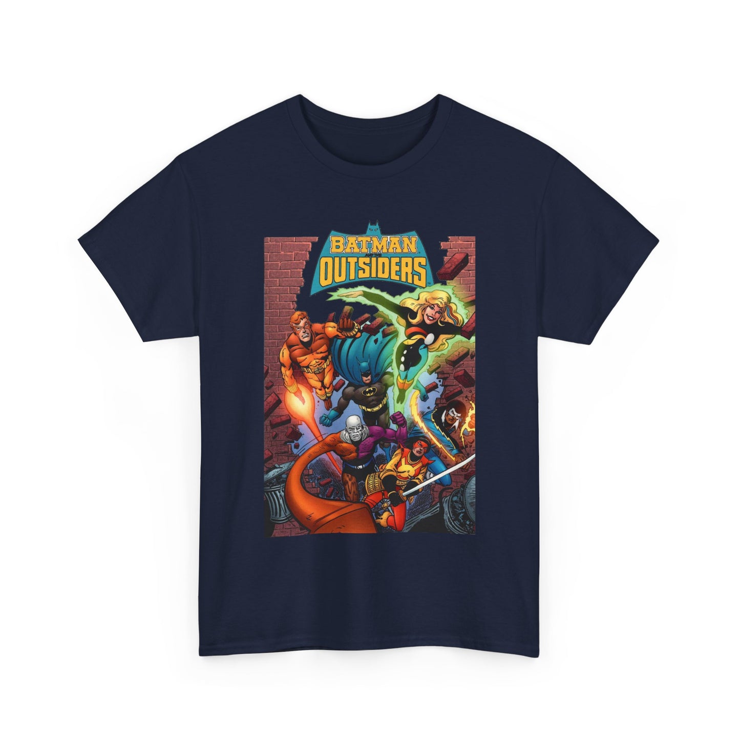 Batman & the Outsiders T-Shirt - Jim Aparo Art - Metamorpho, Katana, Halo, Black Lightning, Geo-Force - DC Comics