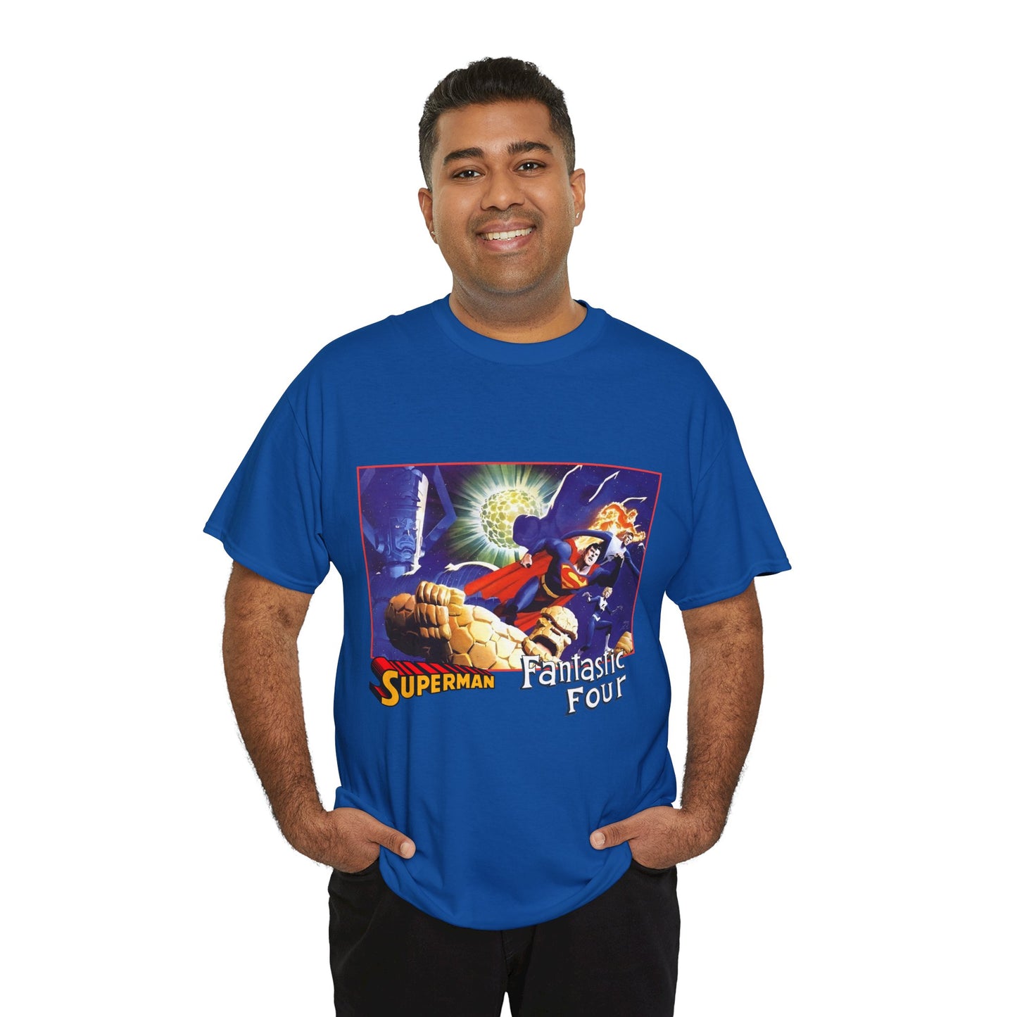 Superman & Fantastic Four T-Shirt - Marvel, DC Comics - Alex Ross, Dan Jurgens - 1990s Crossover Vs Galactus