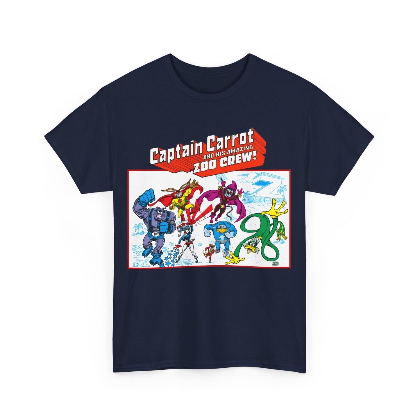 Captain Carrot & His Amazing Zoo Crew T-Shirt - DC Comics Series - Funny Animal Retro 1980s - Pig-Iron, Yankee Poodle, Rubberduck