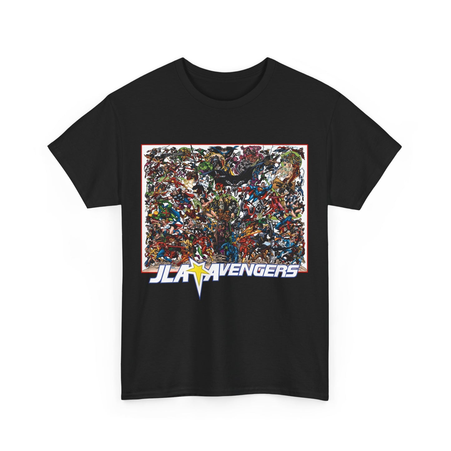 JLA Vs Avengers T-Shirt - Stunning, Classic George Perez Art - DC & Marvel 200s Crossover - Superman, Thor, Wonder Woman, Captain America, Flash, Black Panther, Iron Man, Batman