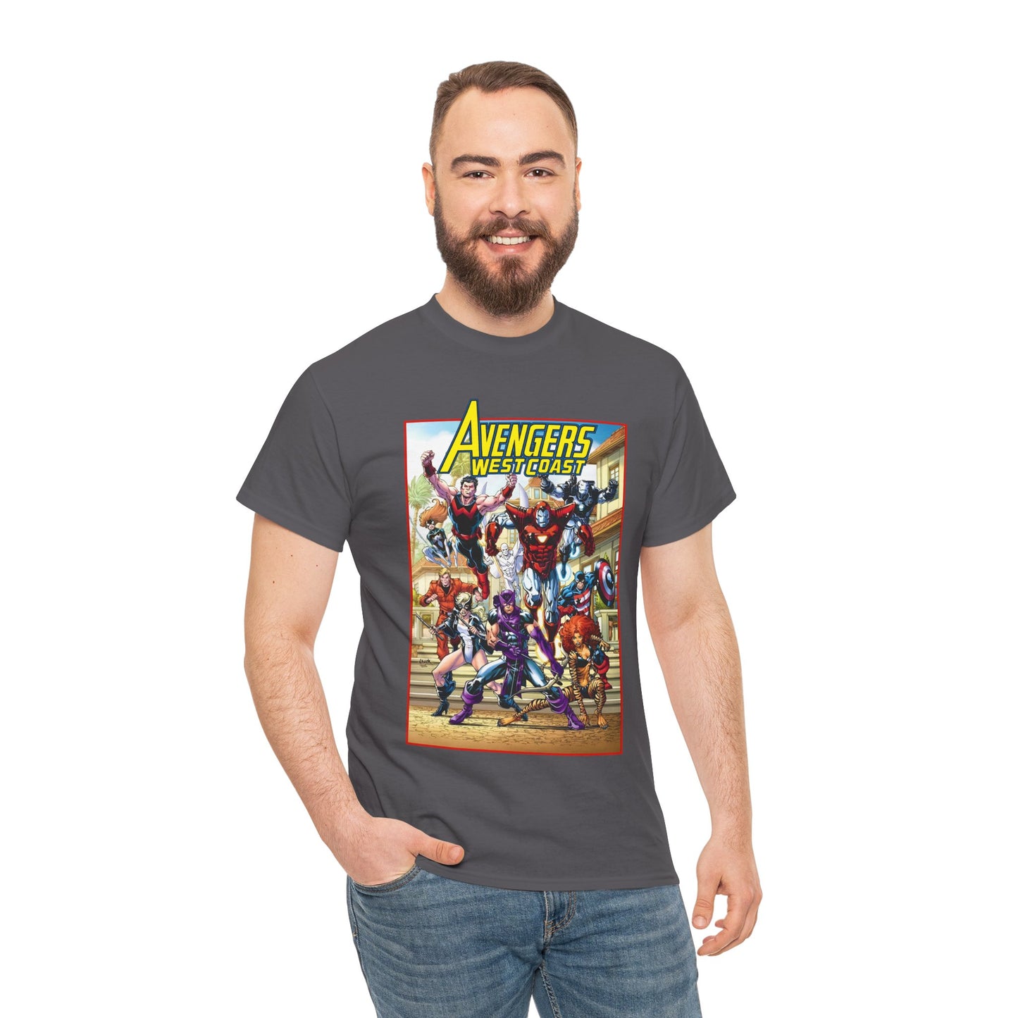 West Coast Avengers T-Shirt - Todd Nauck Art - Hawkeye, Iron Man, Wonder Man, Tigra, Vision - Marvel Comics