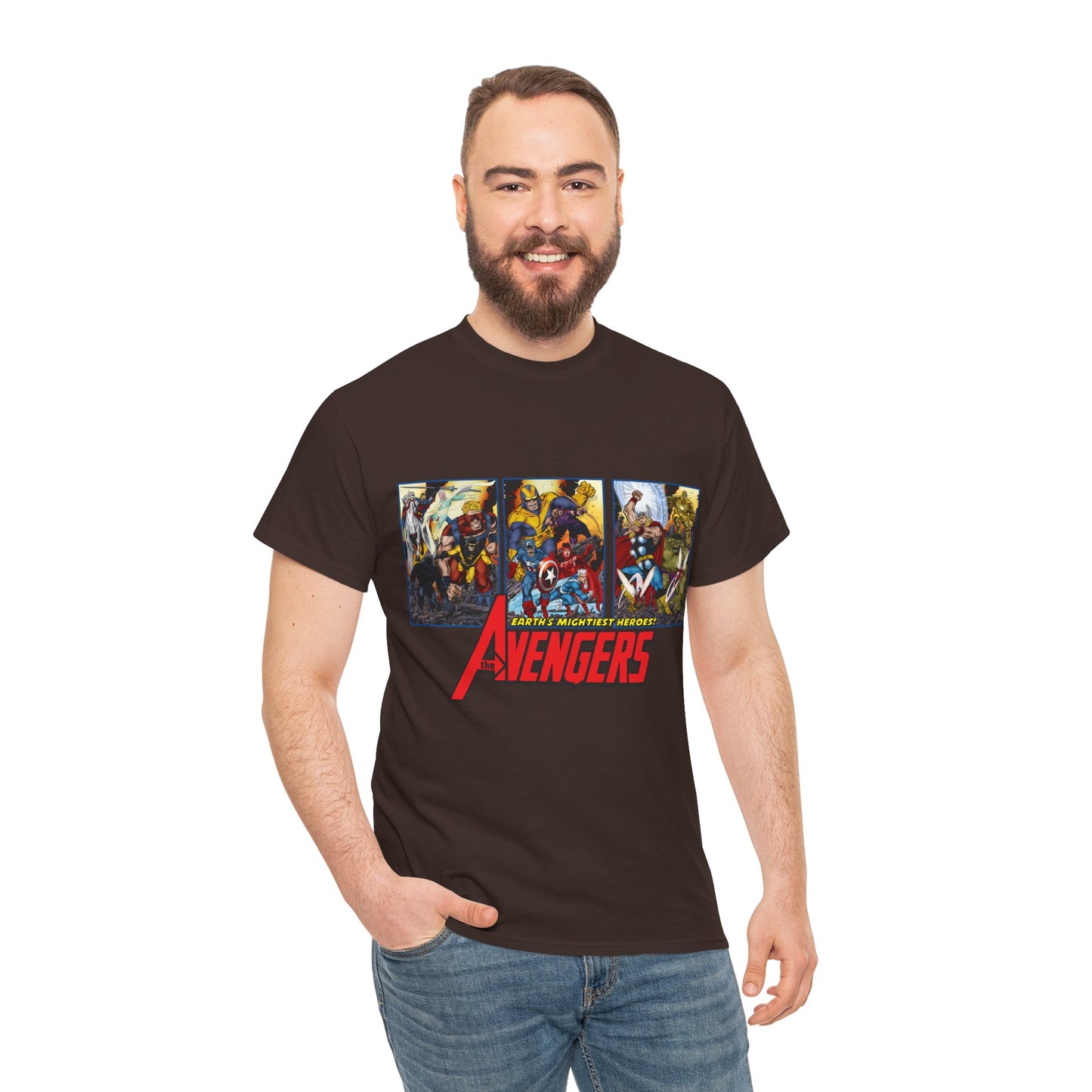 Avengers T-Shirt - John Byrne Art - Thor, Captain America, Iron Man, Hulk, Scarlet Witch, Wasp, Quicksilver, The Black Knight - Marvel Comics