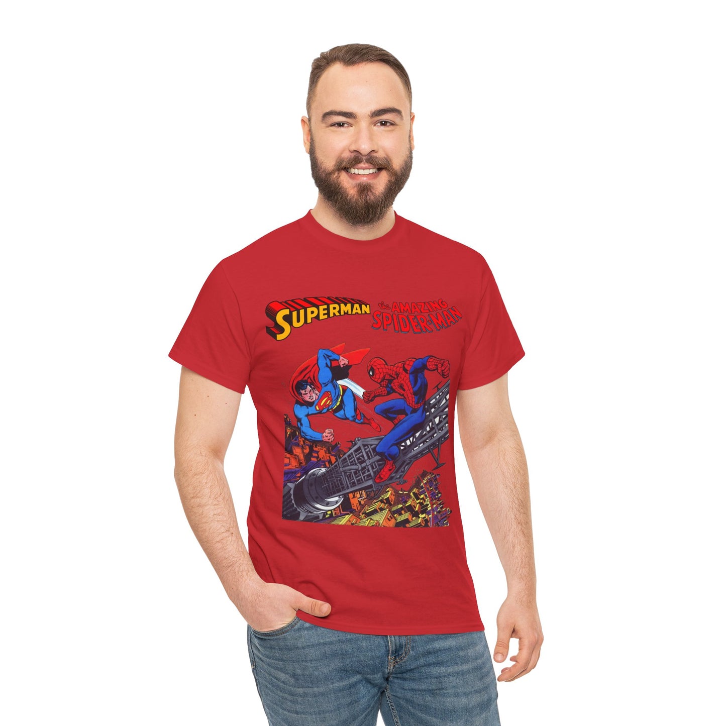 Superman & Amazing Spider-Man T-Shirt - DC/Marvel Comics Crossover - 1970s - Clark Kent & Peter Parker