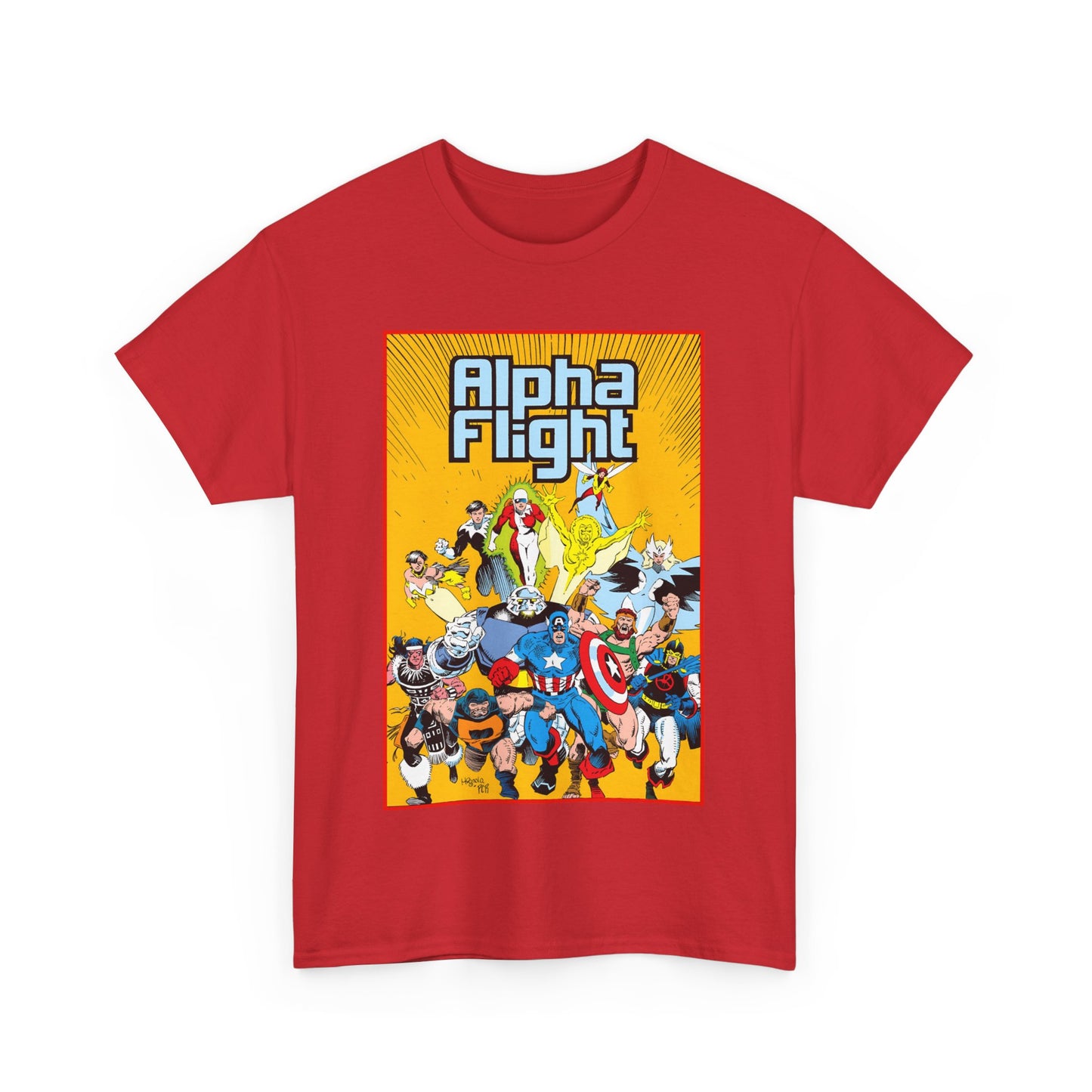 Alpha Flight T-Shirt - Mike Mignola Art - Northstar, Aurora, Snowbird, Shaman, Puck - Avengers: Captain America, Captain Marvel, Hercules, Black Knight - Marvel Comics