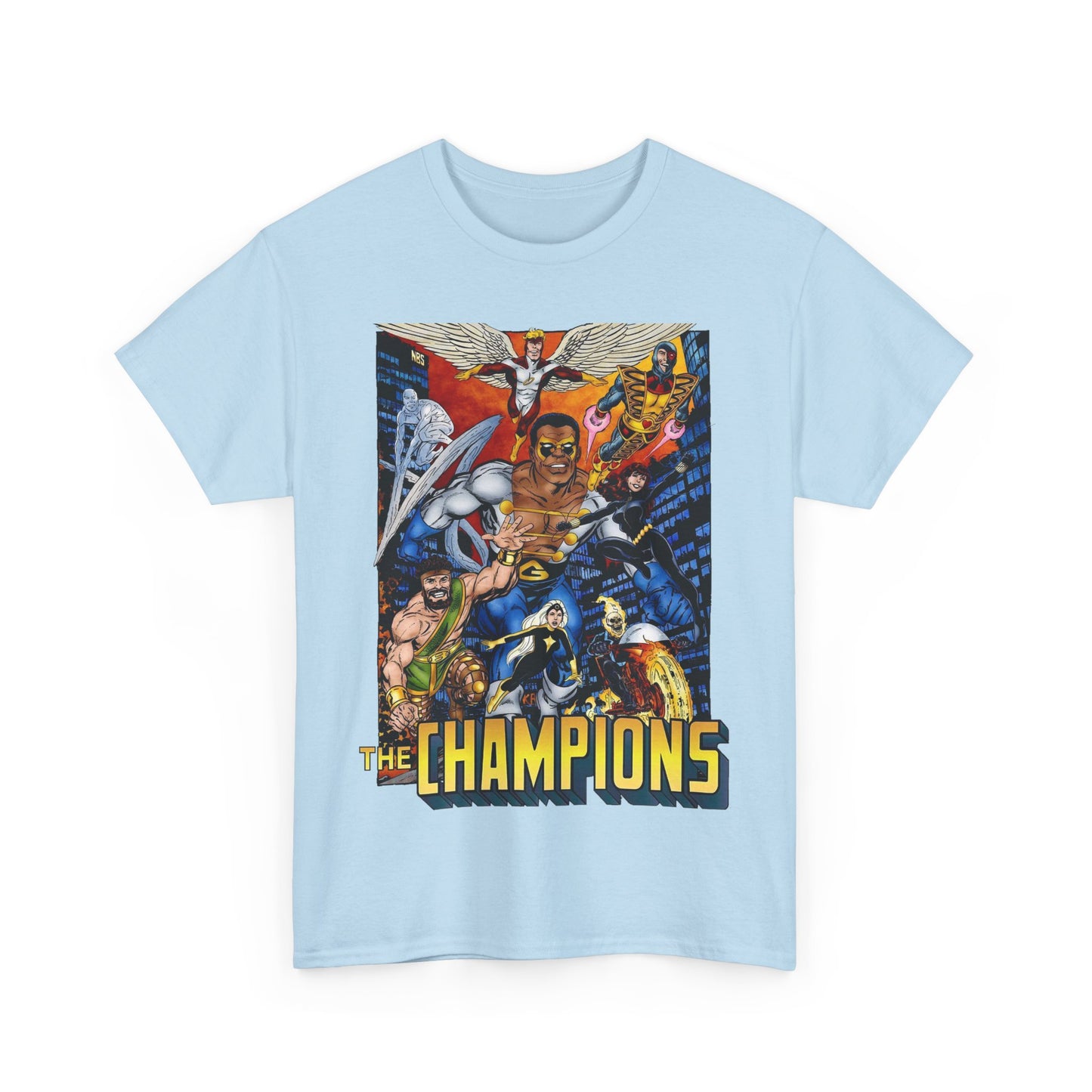 Champions T-Shirt - John Byrne Art - Hercules, Black Widow, Ghost Rider, Black Goliath, Silver Surfer, Jack of Hearts - Marvel Comics 1970s Series