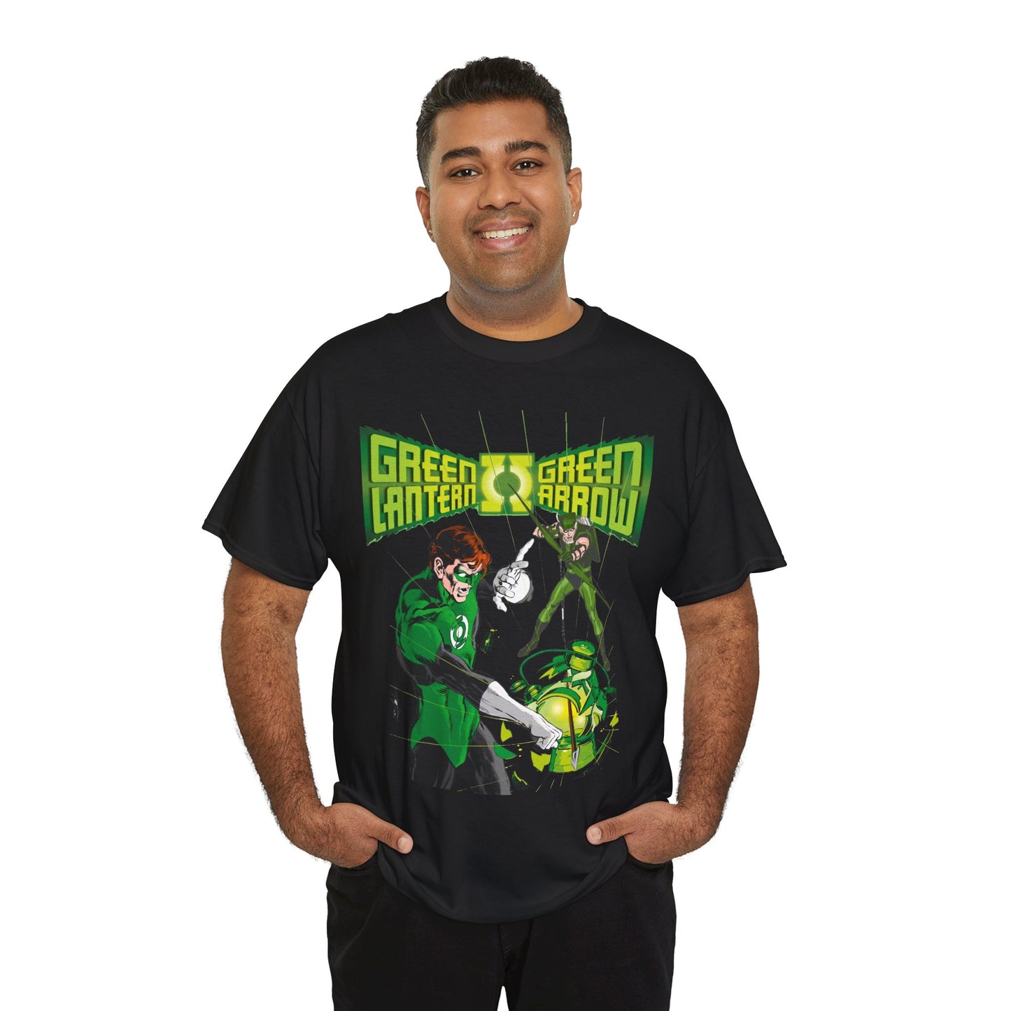 Green Lantern & Green Arrow T-Shirt - Neal Adams Art - Hal Jordan & Oliver Queen - Justice League Members - 1970s DC Comics