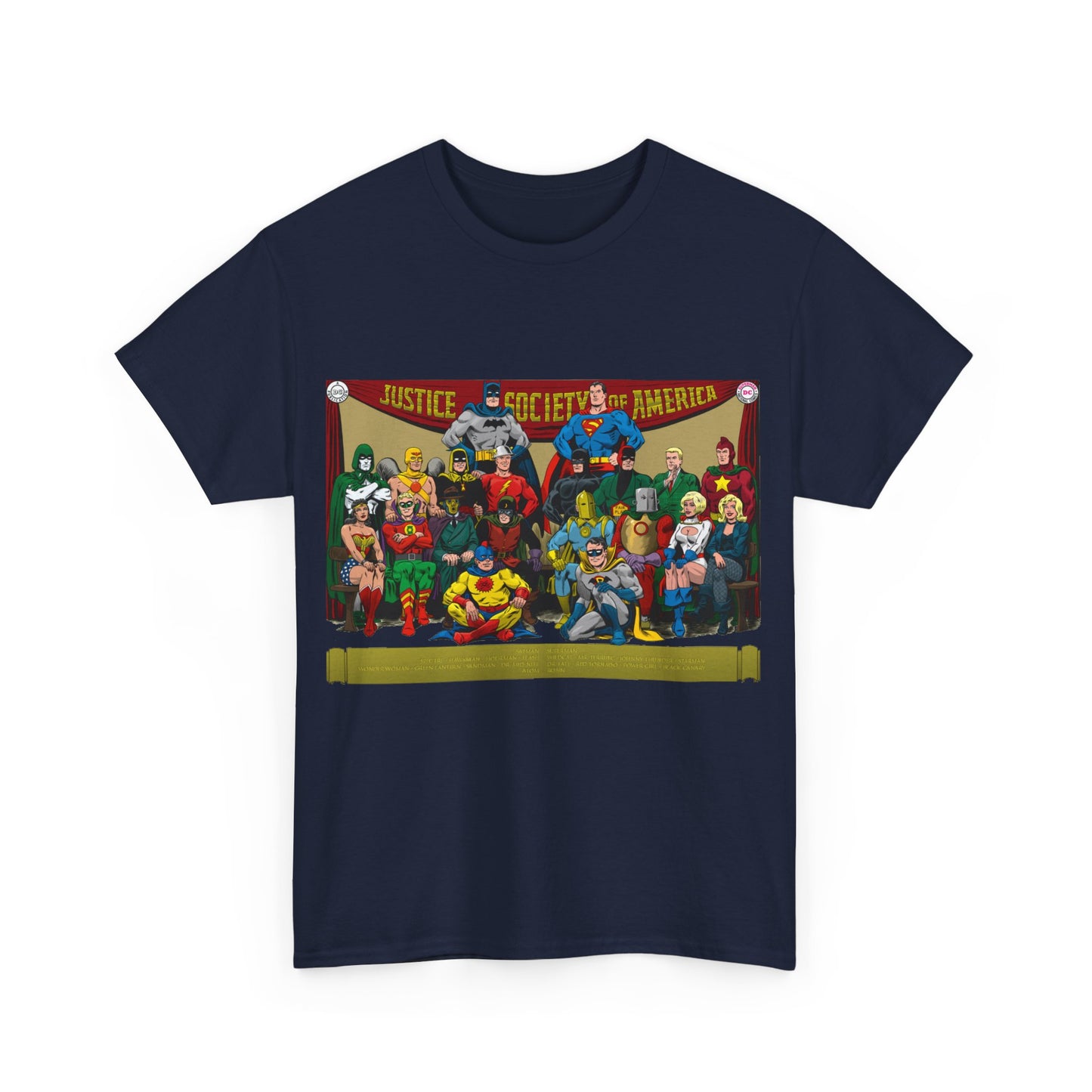 JSA T-Shirt - Sandman, Starman, Atom, Dr Fate, Mr Terrific, Flash, Green Lantern - DC Comics - Justice Society of America - Golden Age