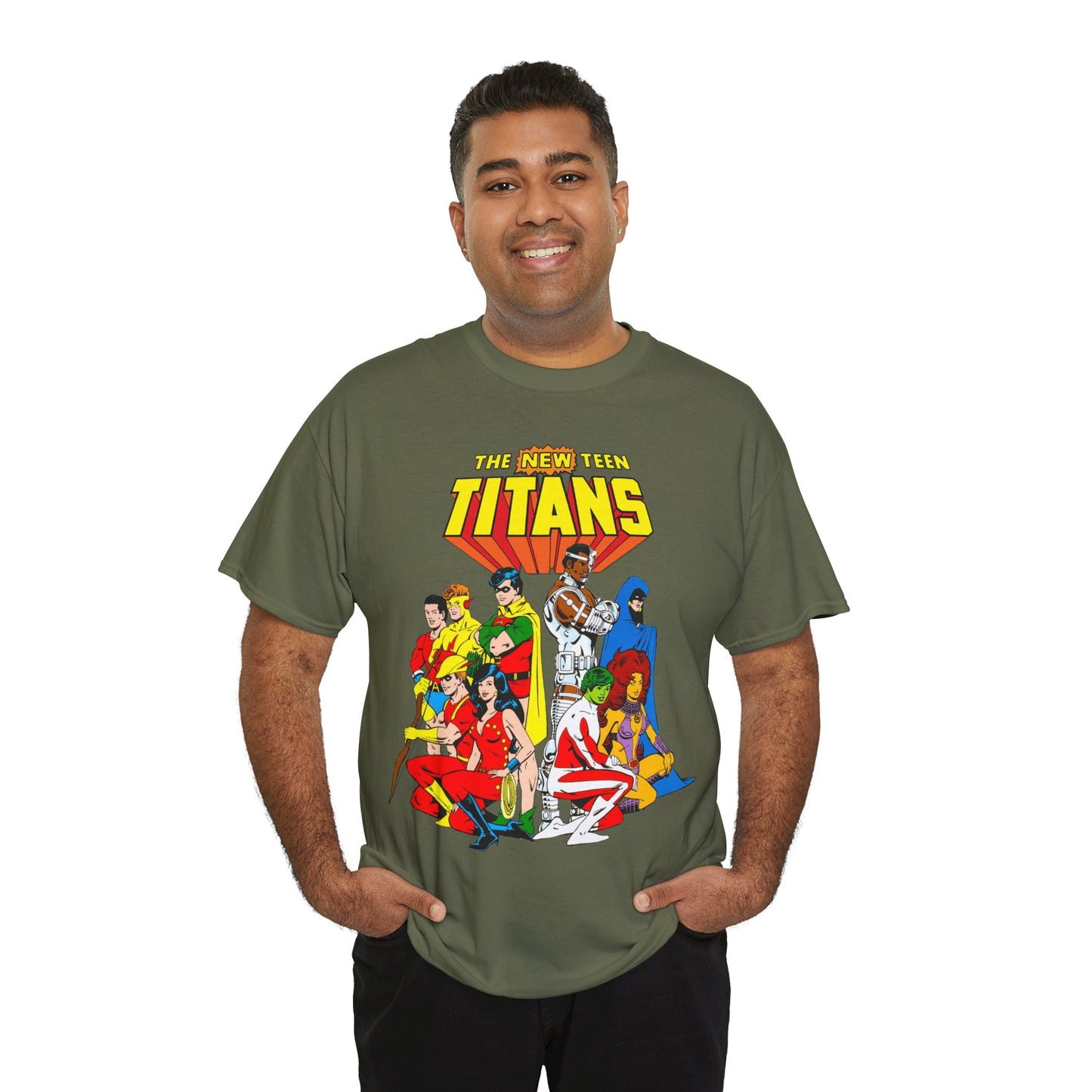 New Teen Titans T-Shirt - George Perez Art - Robin, Wonder Girl, Starfire, Raven, Cyborg, Speedy, Aqualad - DC Comics