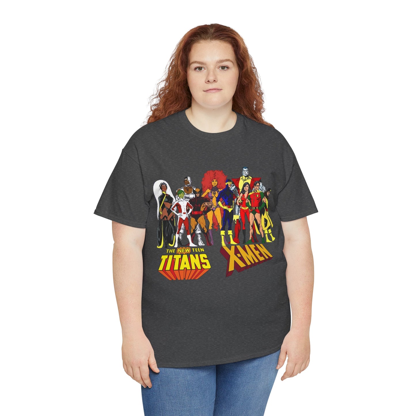Uncanny X-Men & New Teen Titans T-Shirt - Wolverine, Cyclops, Storm, Wonder Girl, Robin, Cyborg, Raven - Phil Jimenez Art - DC Comics/Marvel Comics Crossover