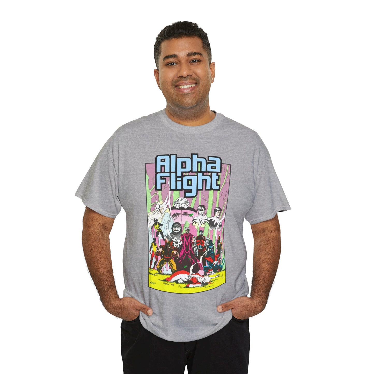 Alpha Flight T-Shirt - Mike Mignola Art - Northstar, Aurora, Snowbird, Shaman, Puck - X-Men: Magneto, Colossus, Shadowcat, Storm - Marvel Comics