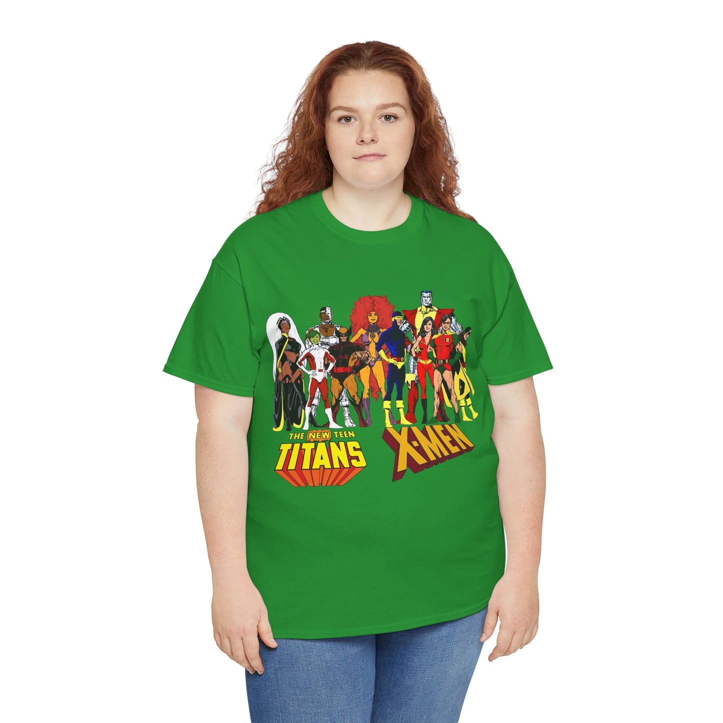 Uncanny X-Men & New Teen Titans T-Shirt - Wolverine, Cyclops, Storm, Wonder Girl, Robin, Cyborg, Raven - Phil Jimenez Art - DC Comics/Marvel Comics Crossover