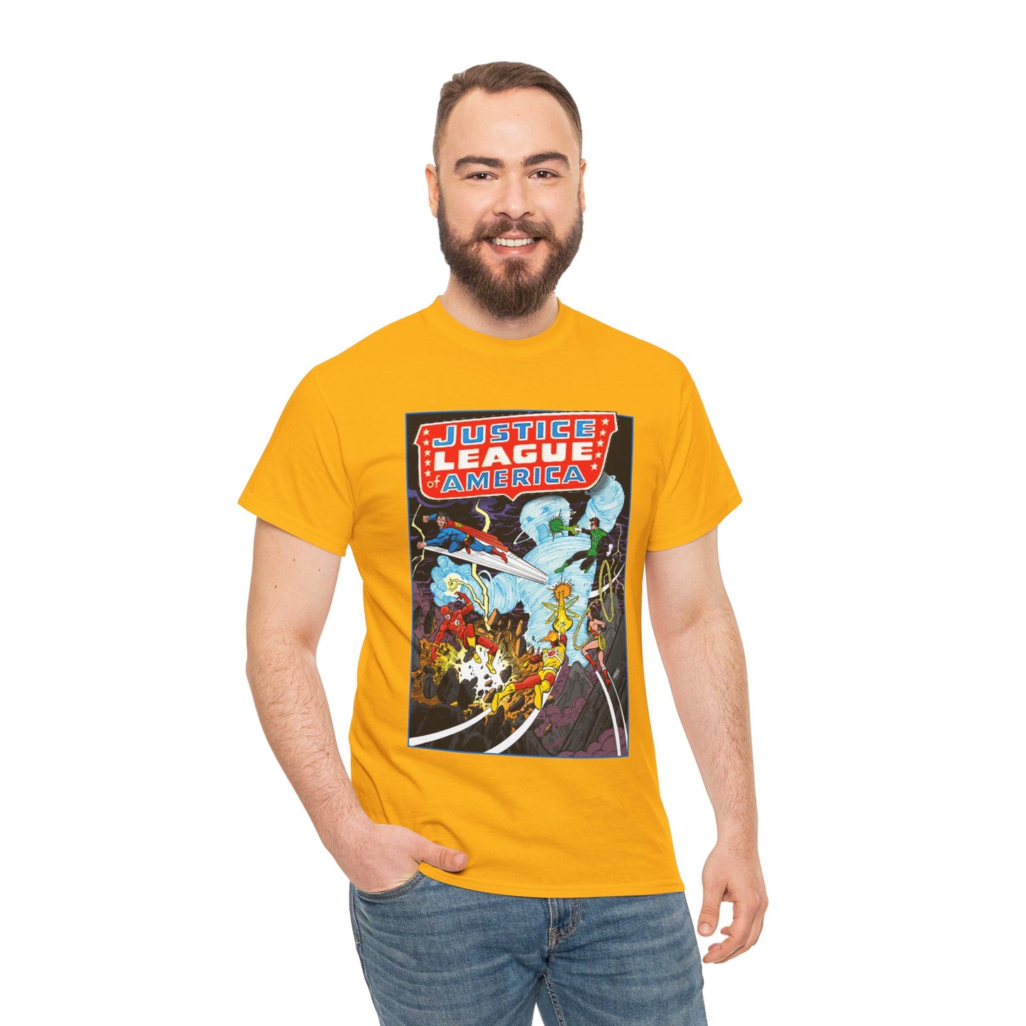 Justice League T-Shirt - George Perez Art - Tornado Tyrant - Superman, Firestorm, Flash, Wonder Woman, Green Lantern - DC Comics