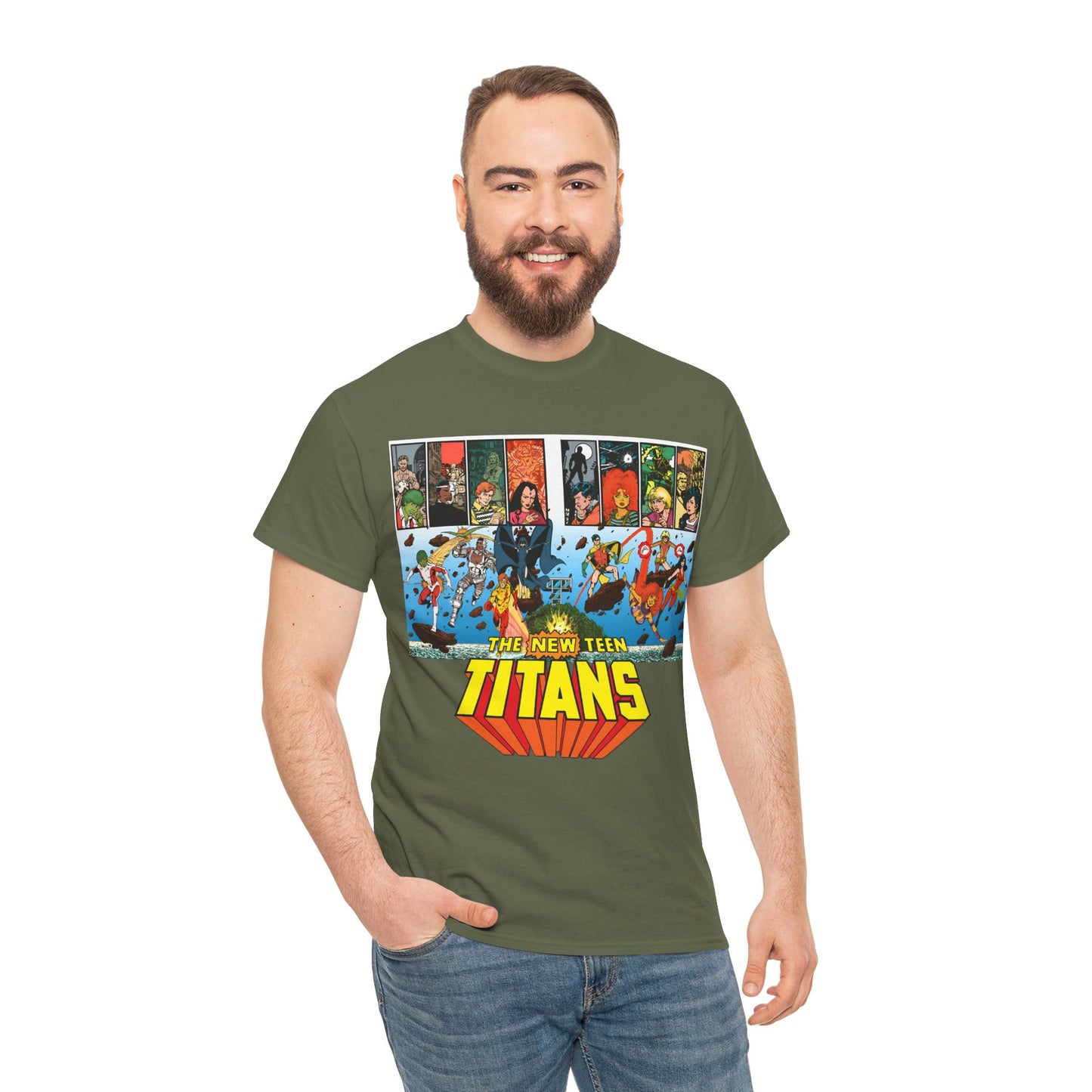 New Teen Titans T-Shirt - George Perez Art - Robin, Wonder Girl, Cyborg, Raven, Starfire, Kid Flash - DC Comics
