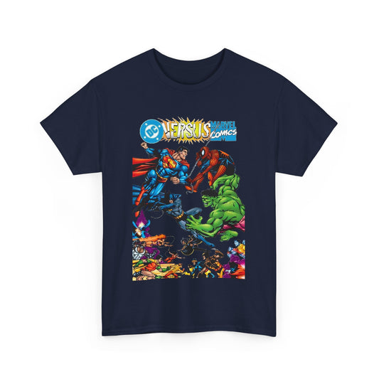 DC Comics Vs Marvel Comics T-Shirt - George Perez Art - Superman, Hulk, Batman, Spider-man, X-Men, New Teen Titans