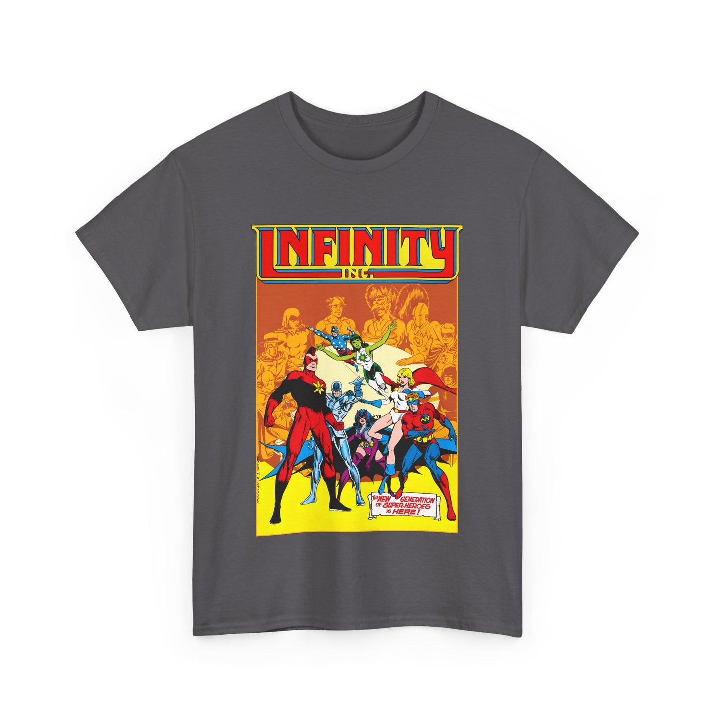 Infinity, Inc T-Shirt - Jerry Ordway Art - Silver Scarab, Huntress, Power Girl, Star-Spangled Kid, Fury, Jade - DC Comics - 1980s JSA Spin-Off Series