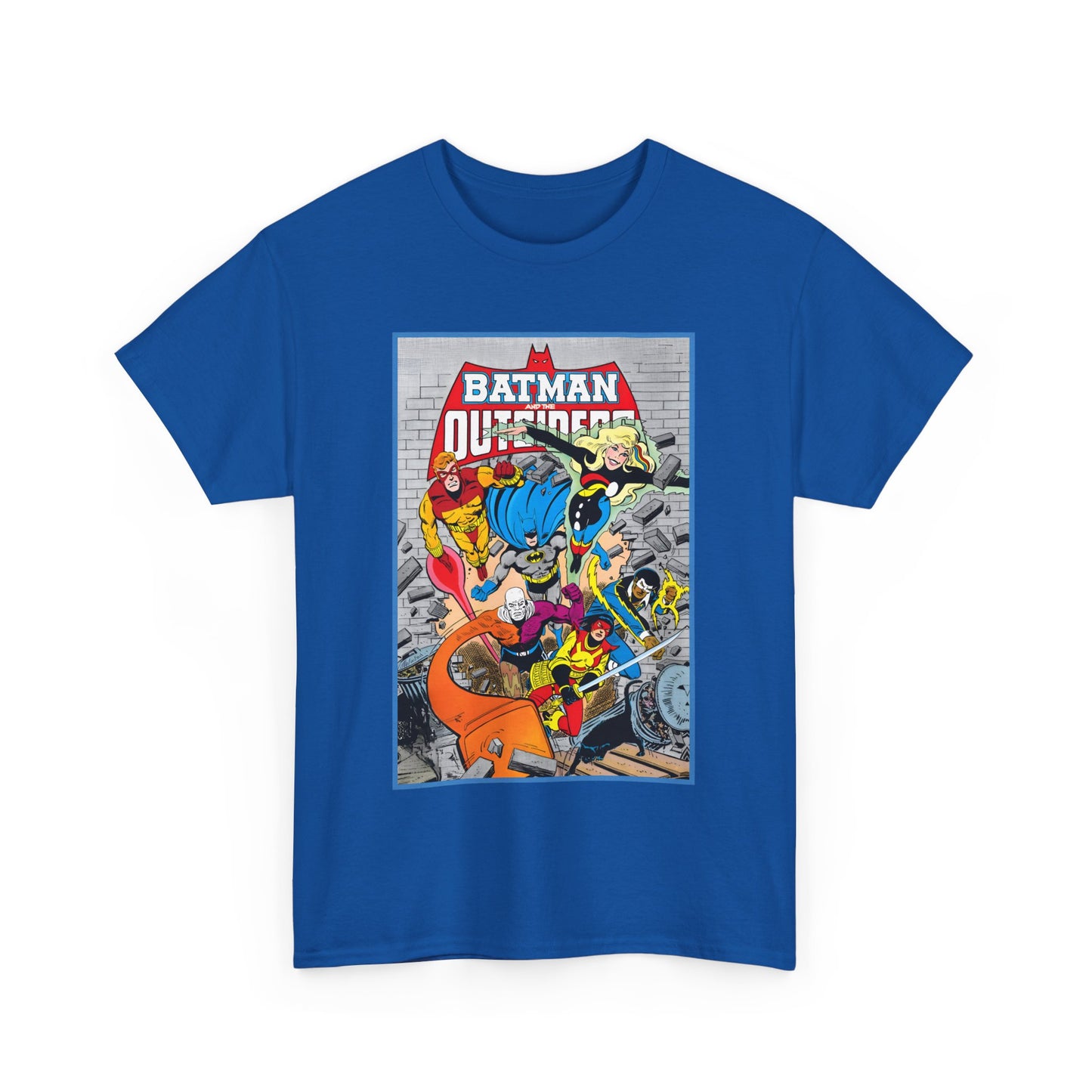 Batman & the Outsiders T-Shirt - Jim Aparo Art - Katana, Geo-Force, Black Lightning, Metamorpho, Halo - DC Comics - 1980s JLA Spin-Off Series
