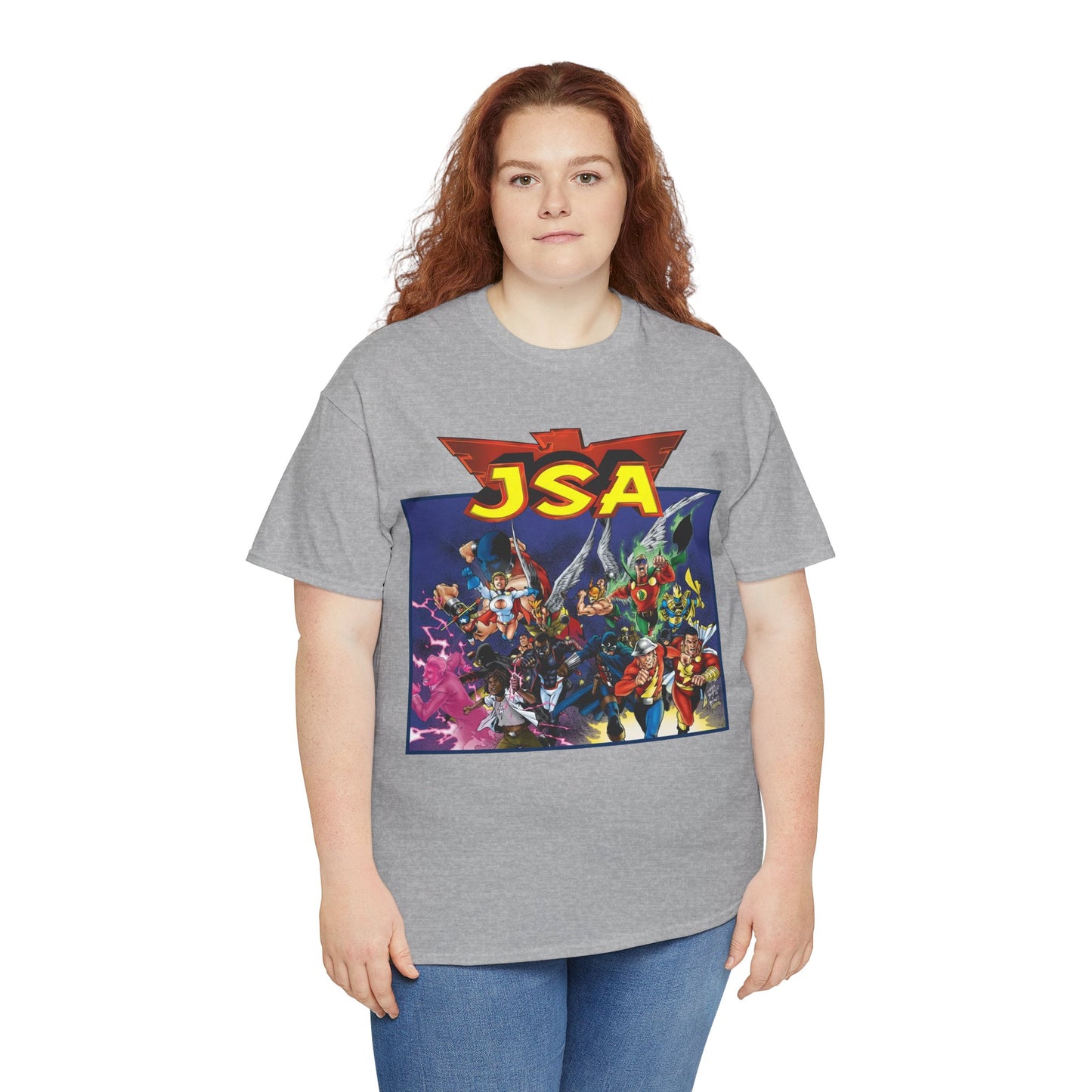 JSA T-Shirt - Carlos Pacheco Art - Green Lantern, Power Girl, Hawkgirl, Black Adam, Flash, Dr Fate, Hawkman - DC Comics - Justice Society of America