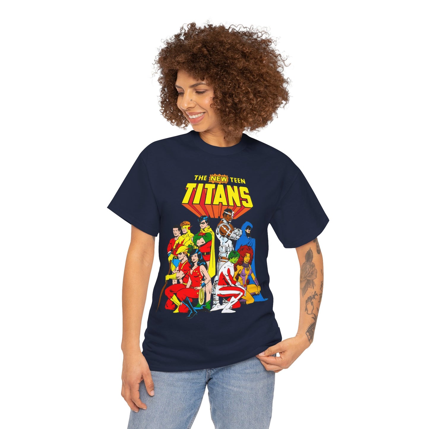 New Teen Titans T-Shirt - George Perez Art - Robin, Wonder Girl, Starfire, Raven, Cyborg, Speedy, Aqualad - DC Comics