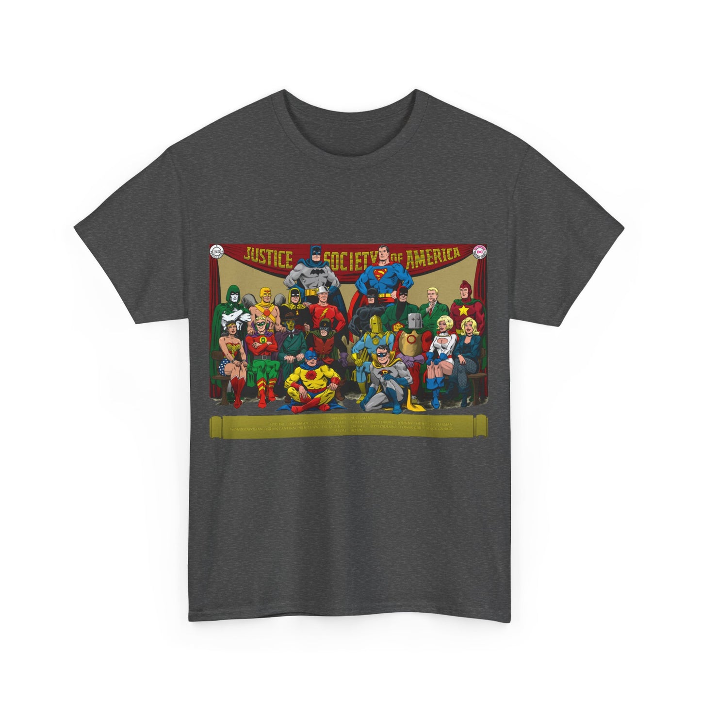 JSA T-Shirt - Sandman, Starman, Atom, Dr Fate, Mr Terrific, Flash, Green Lantern - DC Comics - Justice Society of America - Golden Age