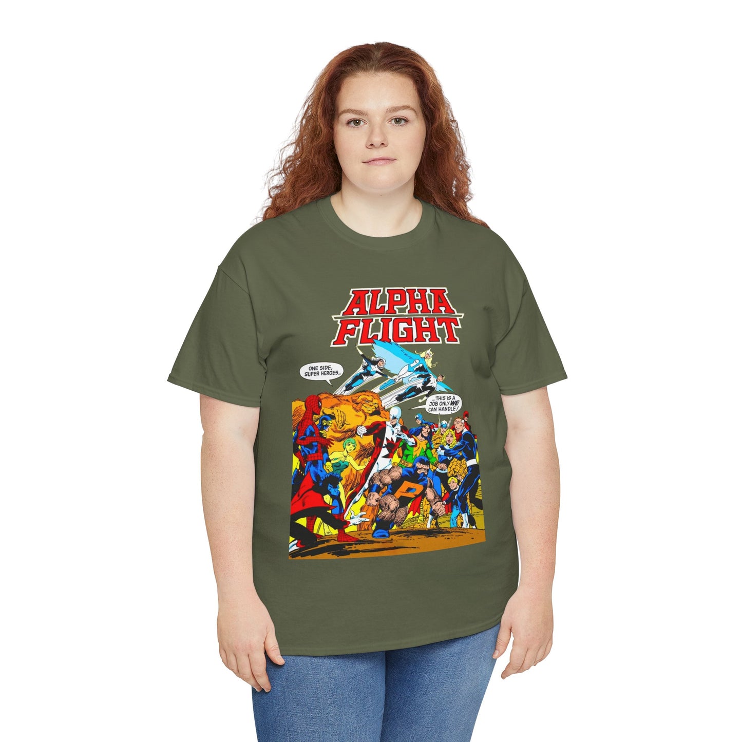 Alpha Flight T-Shirt - John Byrne Art - Sasquatch, Aurora, Northstar, Guardian, Puck, Shaman, Snowbird - Canada's Super Team - Marvel Comics