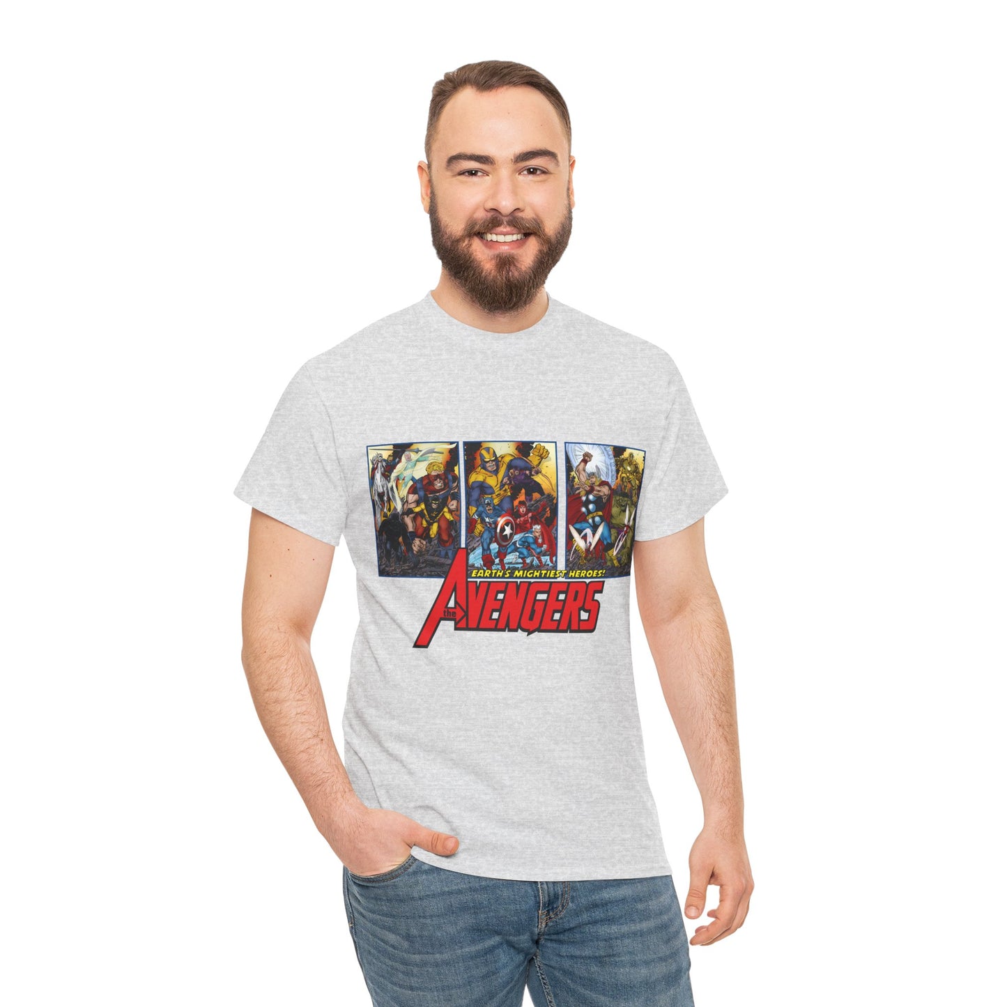 Avengers T-Shirt - John Byrne Art - Thor, Captain America, Iron Man, Hulk, Scarlet Witch, Wasp, Quicksilver, The Black Knight - Marvel Comics