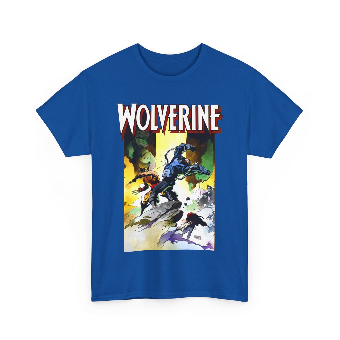 Wolverine T-Shirt - Mike Mignola Art - Jungle Adventure - Savage Land Story - Vs A Dinosaur - Logan, X-Men Member - Marvel Comics