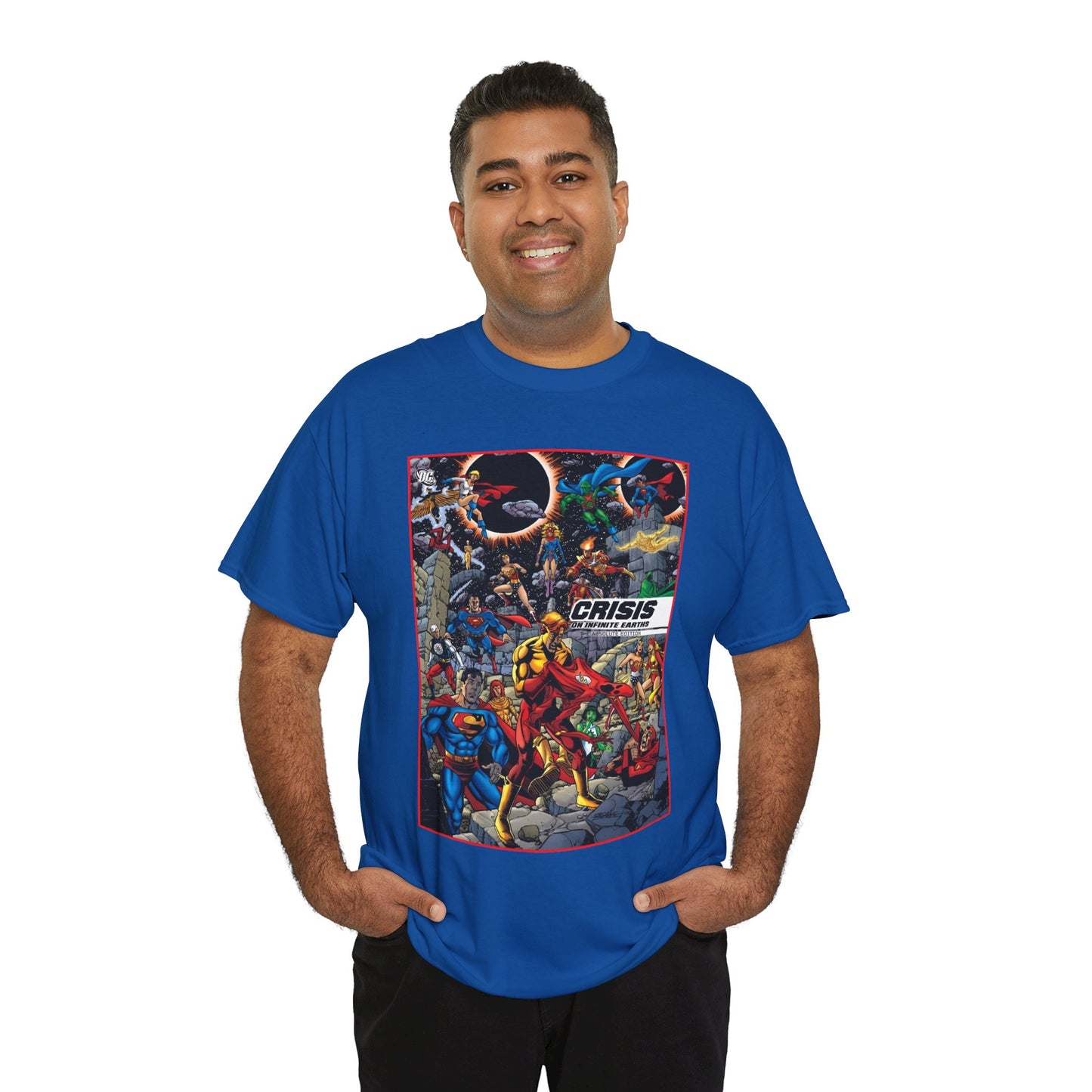 Crisis on Infinite Earths T-Shirt - George Perez Art - Absolute Edition Cover - Flash, Supergirl, Wonder Woman, Kid Flash, Psycho Pirate, Harbinger - DC Comics