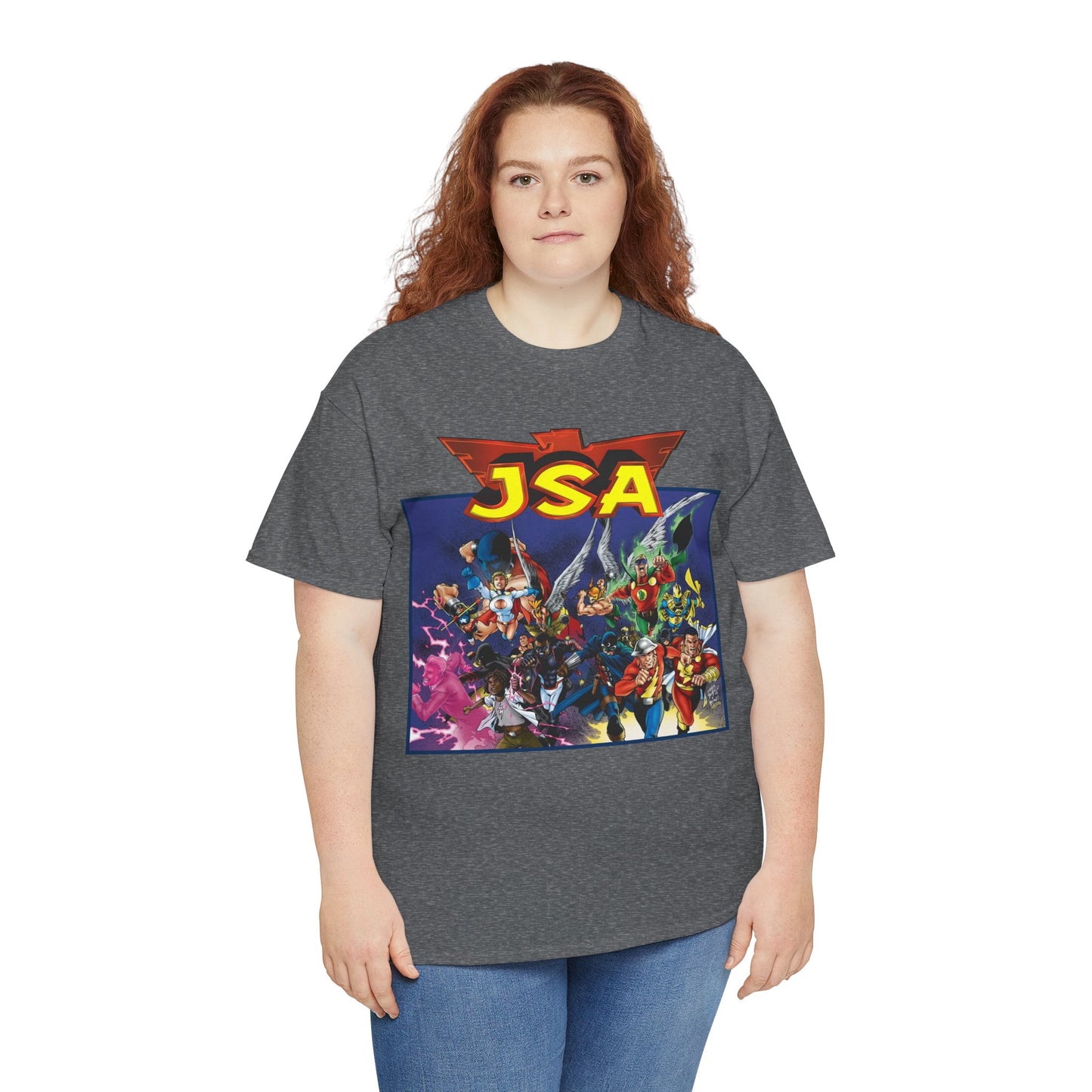 JSA T-Shirt - Carlos Pacheco Art - Green Lantern, Power Girl, Hawkgirl, Black Adam, Flash, Dr Fate, Hawkman - DC Comics - Justice Society of America