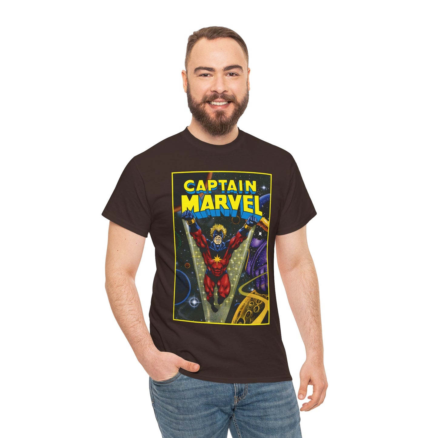 Captain Marvel T-Shirt - Mar-Vell - Thanos - Jim Starlin Art - 1970s Cosmic Superhero - Marvel Comics