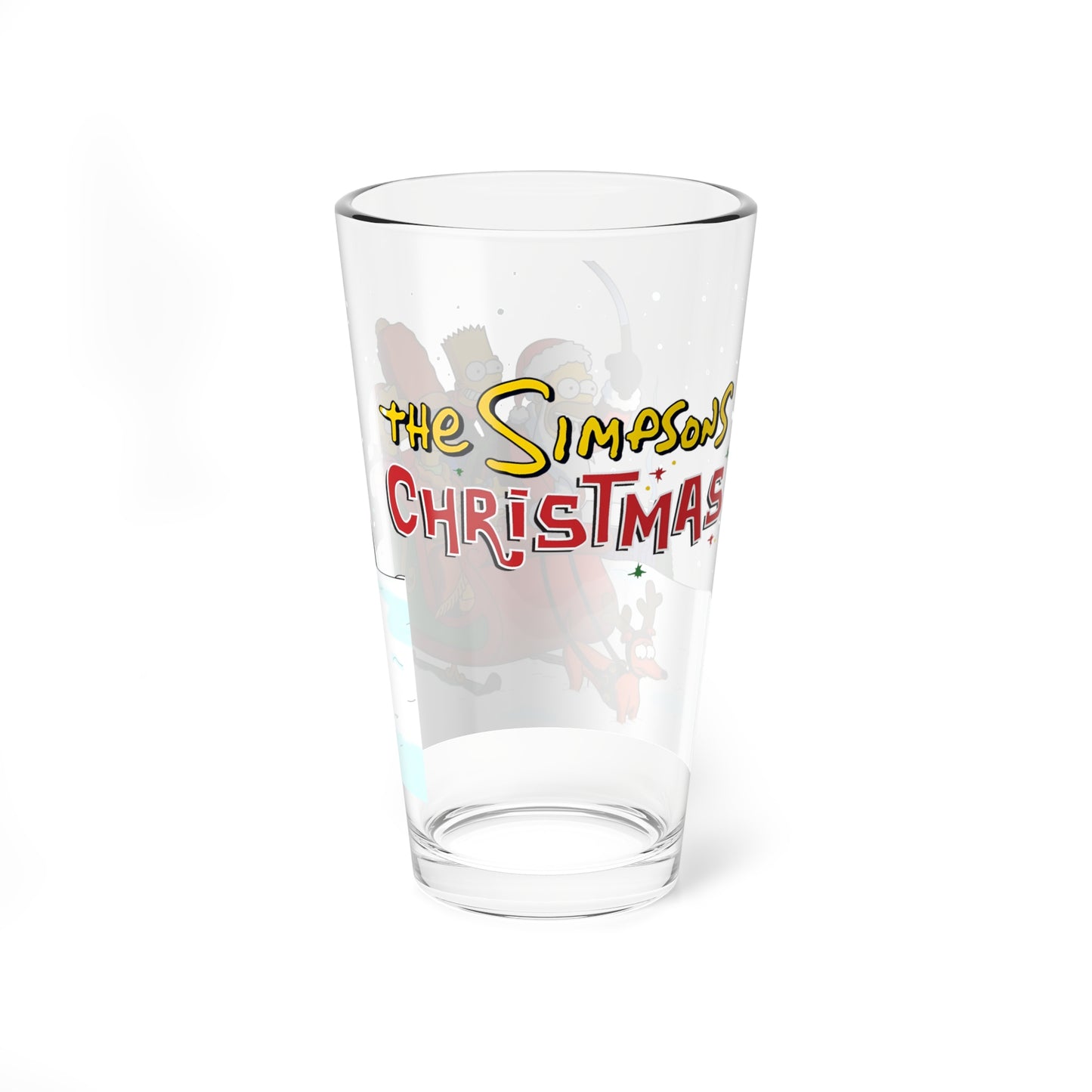 Simpsons Christmas Pint Glass, 16oz - Homer As Santa - Family in Winter Sleigh Traveling Through The Snow