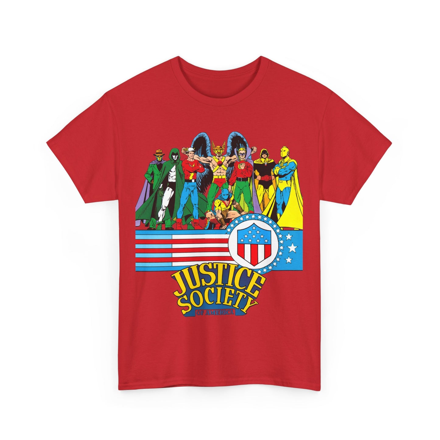 Justice Society of America T-Shirt - Amazing George Perez Art - History of the DC Universe - DC Comics - Dr Fate, Sandman, Flash, Hourman, Spectre, Hawkman