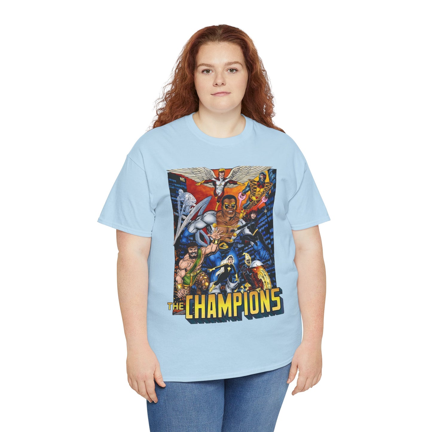 Champions T-Shirt - John Byrne Art - Hercules, Black Widow, Ghost Rider, Black Goliath, Silver Surfer, Jack of Hearts - Marvel Comics 1970s Series
