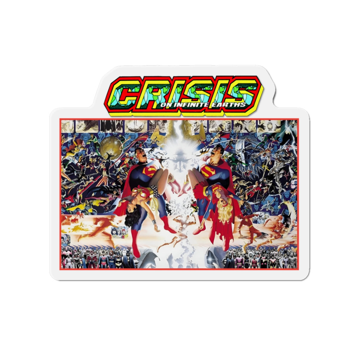 Crisis on Infinite Earths Die-Cut Magnet - George Perez & Alex Ross Art - Superman, Wonder Woman, Supergirl, Flash - DC Comics Classic Image - 3", 4", 5", 6"