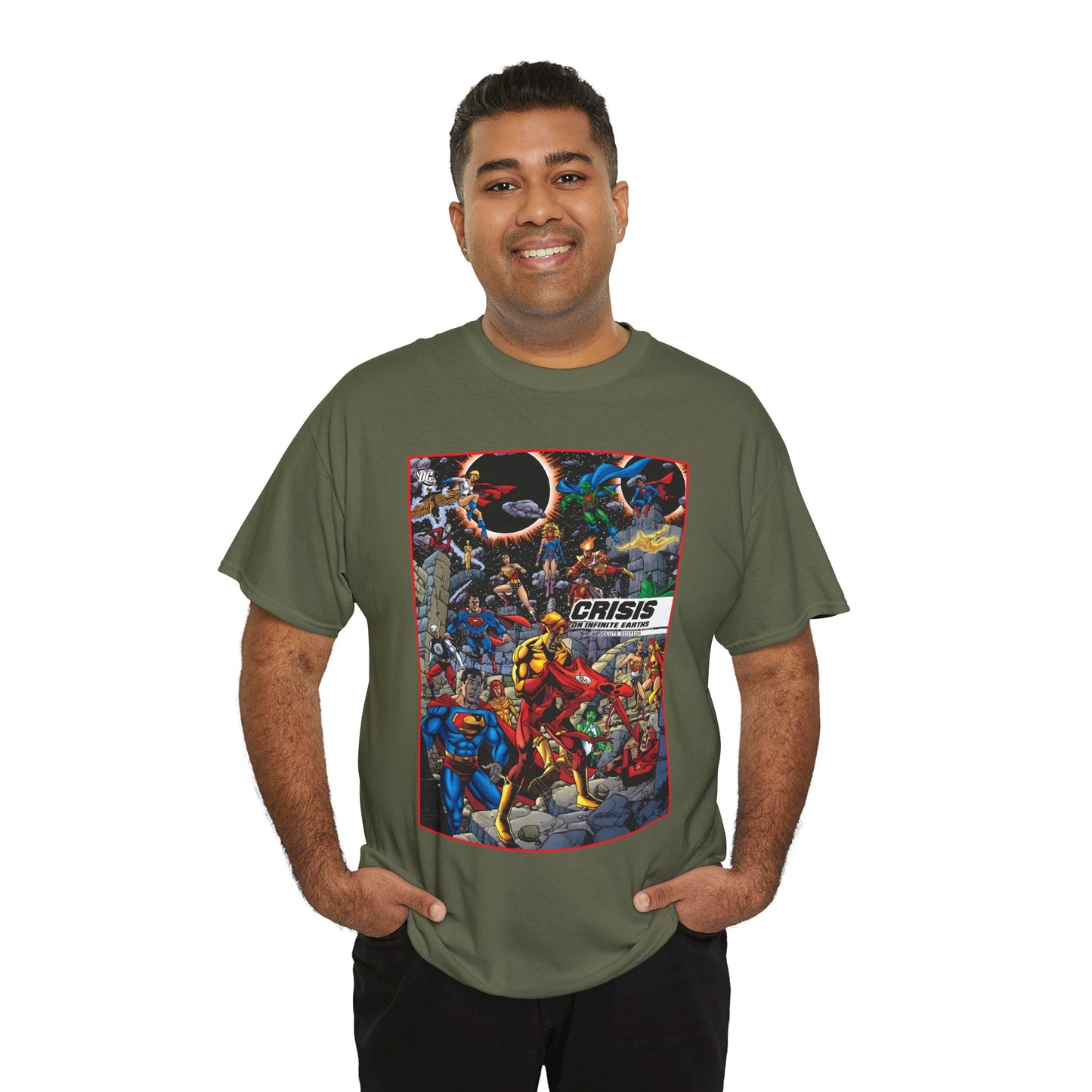 Crisis on Infinite Earths T-Shirt - George Perez Art - Absolute Edition Cover - Flash, Supergirl, Wonder Woman, Kid Flash, Psycho Pirate, Harbinger - DC Comics