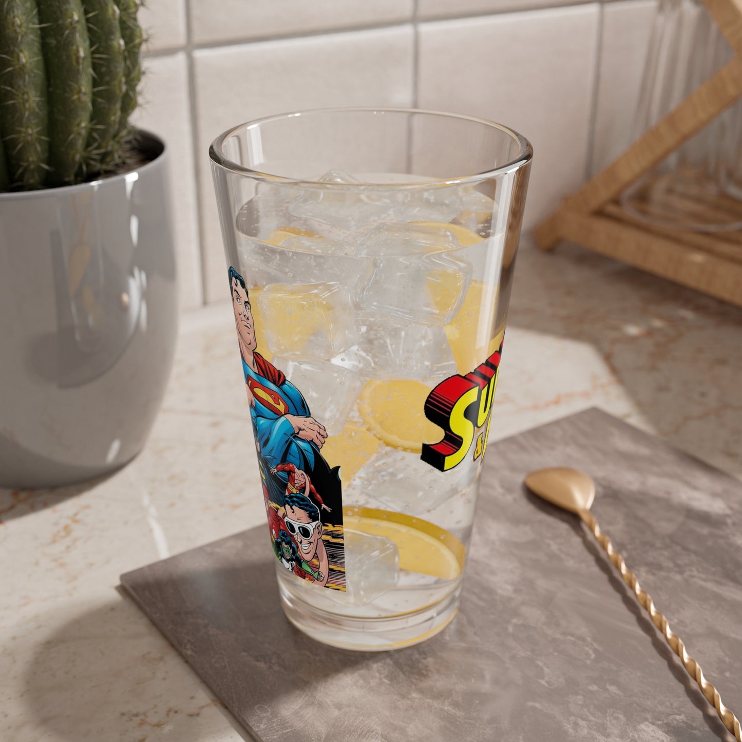 Superman & Bugs Bunny Pint Glass, 16oz - DC Comics & Looney Tunes Crossover - 1990s Mini Series Cover Art - What's Up, Doc?