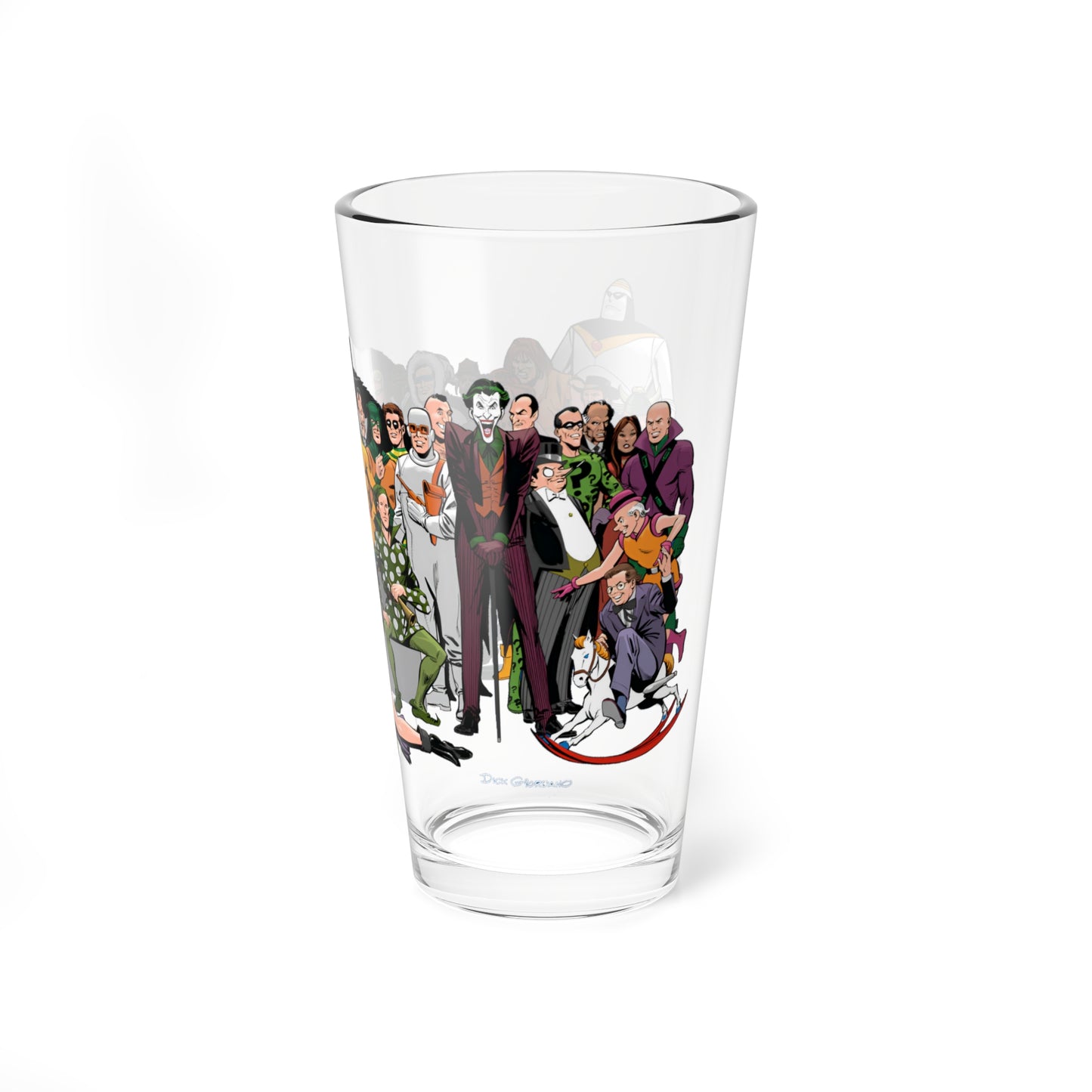 Secret Origins of Super-Villains Pint Glass, 16oz - DC Comics - Catwoman, Grodd, Lex Luthor, Joker, Mr Mxyzptlk, Mirror Master, Poison Ivy - Dick Giordano Art
